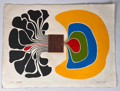WERNER PFEIFFER GERMAN SIGNED MIXED MEDIA LITHOGRAPH: Original Signed and numbered piece by Werner Pfeiffer-titled Switch box-Has some staining lower right hand side and some general wear- as seen-measures 30" x 22" across-Unframed could be rolled for sh