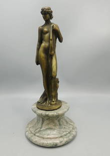 VINTAGE BRONZE NUDE SCULPTURE ON MARBLE BASE APHRODITE: Very well executed early nude bronze sculpture on marble base-measures 10" tall and 5" across marble base-nice original condition---ALL MEDIUM AND SMALL ITEMS ARE SHIPPED In-HOUSE-Purchases can be pic