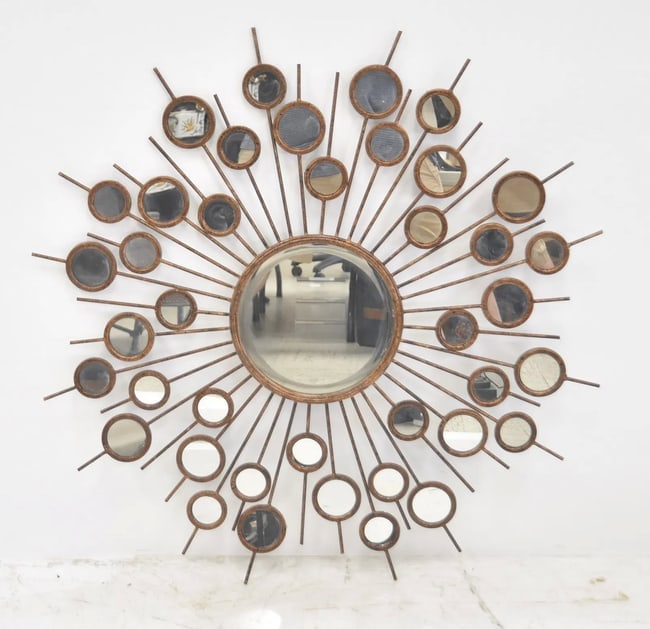 VINTAGE LINE VAUTRIN STYLE SUNBURST MIRROR (1 of 5)