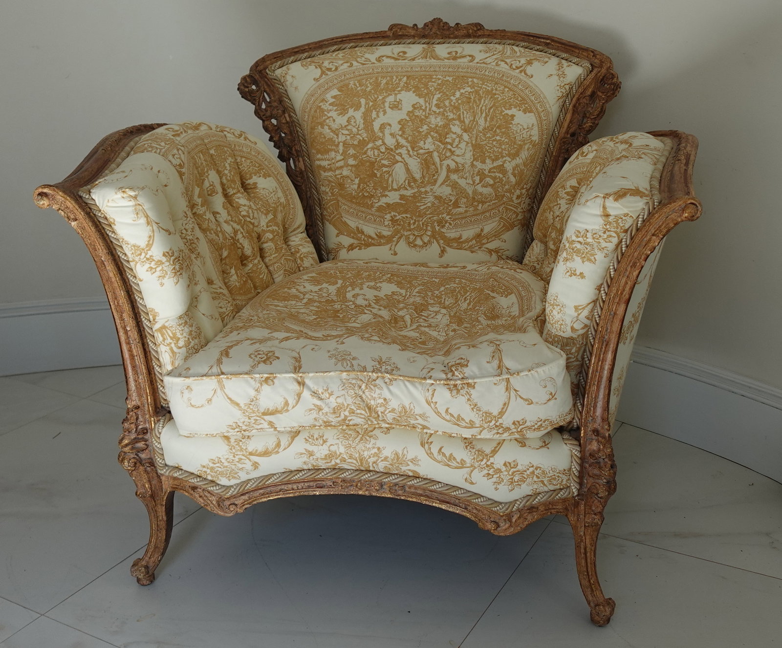 FRENCH ROCOCO INFLUENCED TOILE WINGBACK UPHOLSTERED CHAIR (1 of 10)