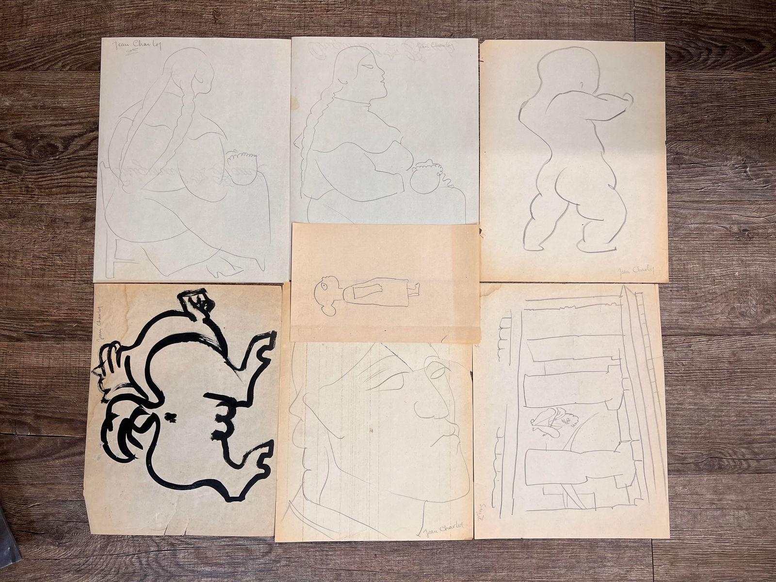 JEAN CHARLOT (FRENCH AMERICAN 1898-1979) WATERCOLOR INK ON PAPER DRAWING (1 of 9)