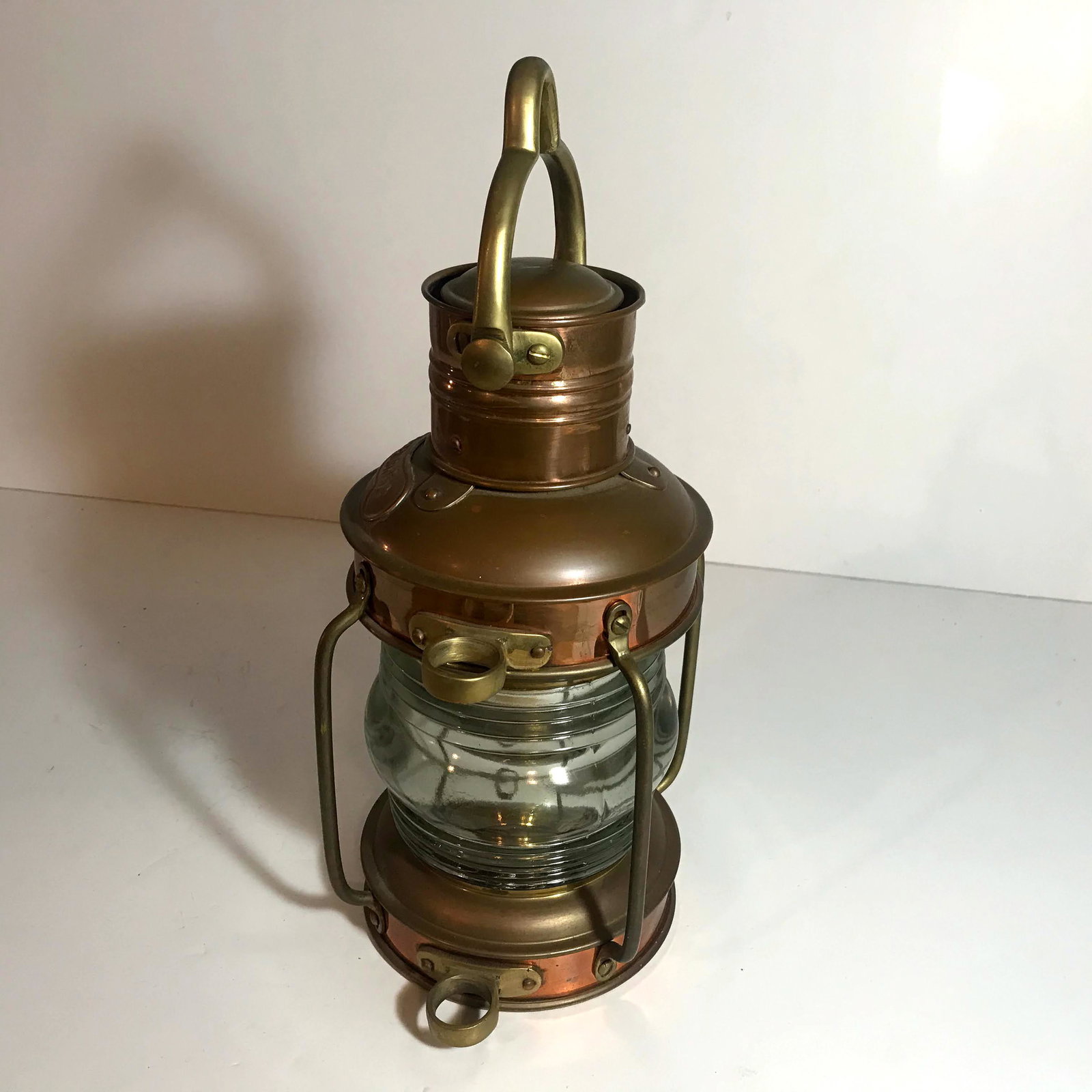 Brass Nautical ANCHOR Copper Shipâ€™s Lantern: Vintage Brass Nautical ANCHOR Copper Shipâ€™s Lantern Lamp Light 12” Wedge Burner, Please view all photos as they are part of the description and condition of this Item, Feel free to contact me