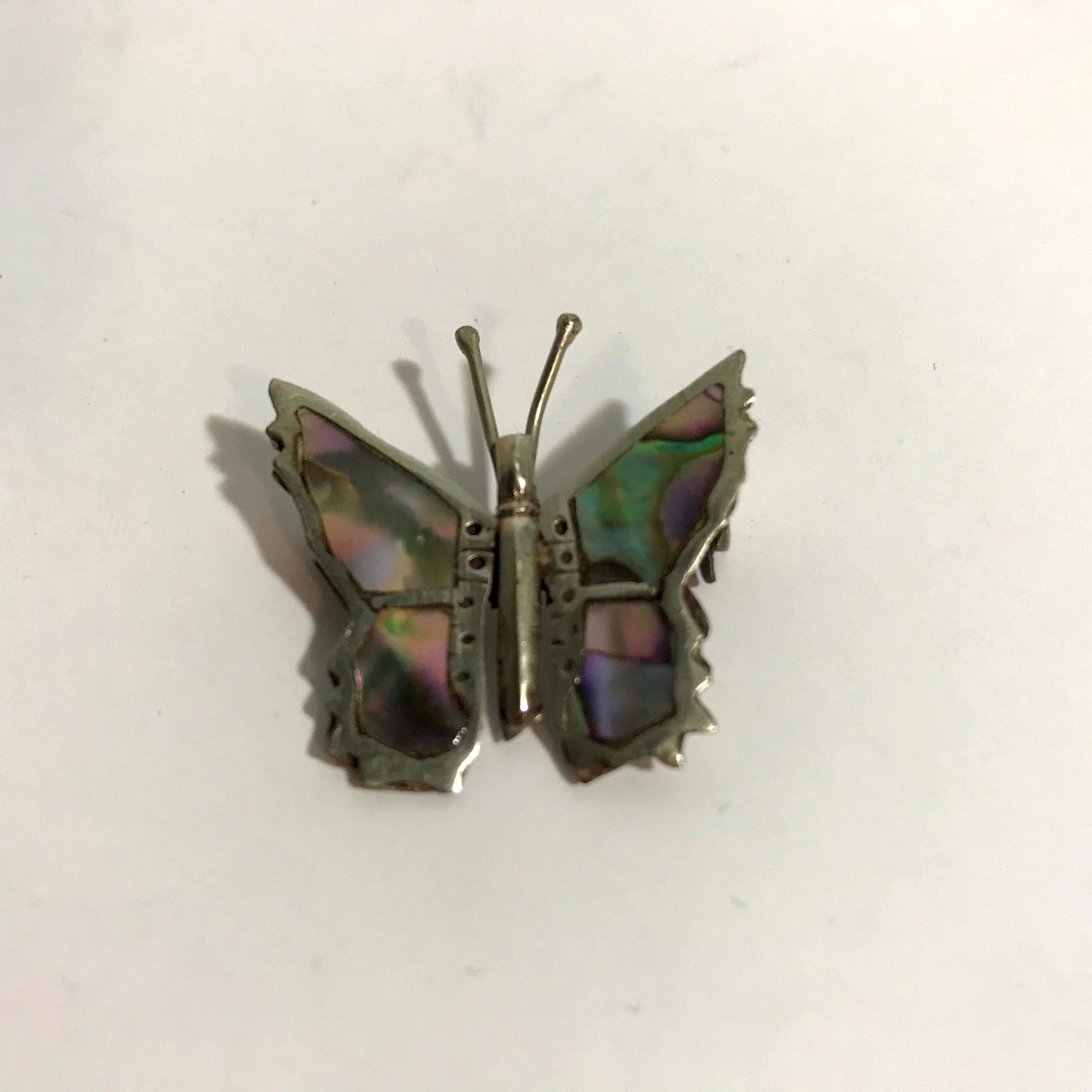 Abalone Alpaca Silver Butterfly Brooch Pin.: Vintage Abalone Alpaca Silver Butterfly Mexico Brooch Pin Please view all photos as they are part of the description and condition of this Item, Feel free to contact me with questions or picture reque