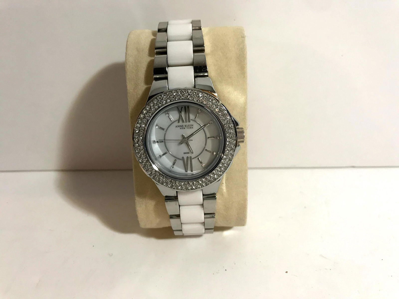 Anne Klein Swarovski Crystal Ceramic Watch: Anne Klein 12/2275SVST Swarovski Crystal Accented Silver Ceramic Watch Please view all photos as they are part of the description and condition of this Item, Feel free to contact me with questions or