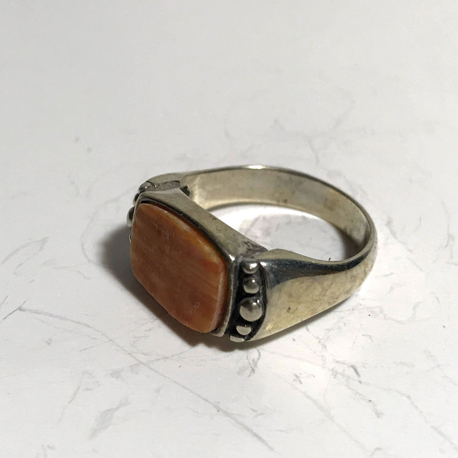 Orange Oyster Shell Sterling Silver Ring Navajo (1 of 4)