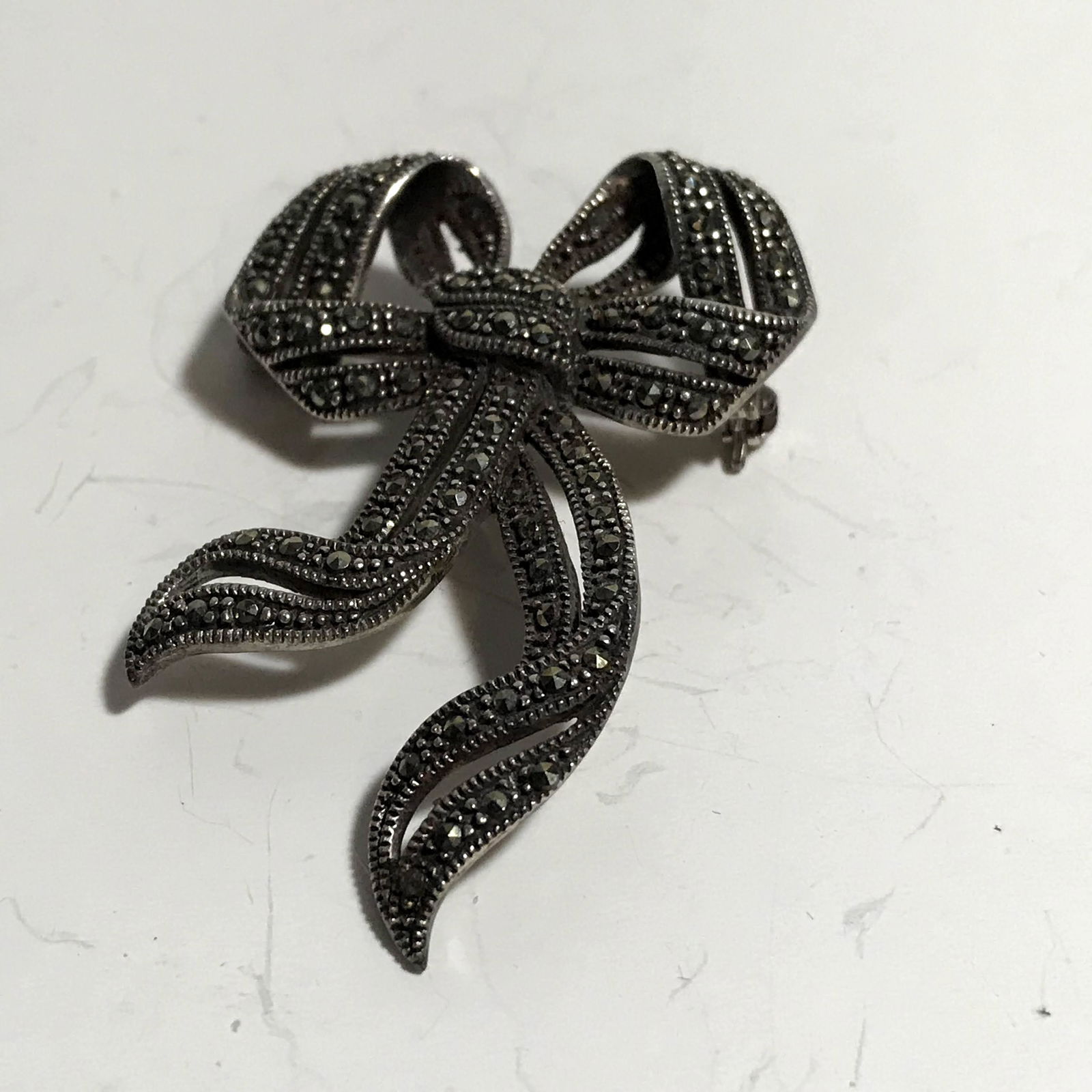 Antique Art Deco Sterling Silver Marcasite Bow (1 of 4)