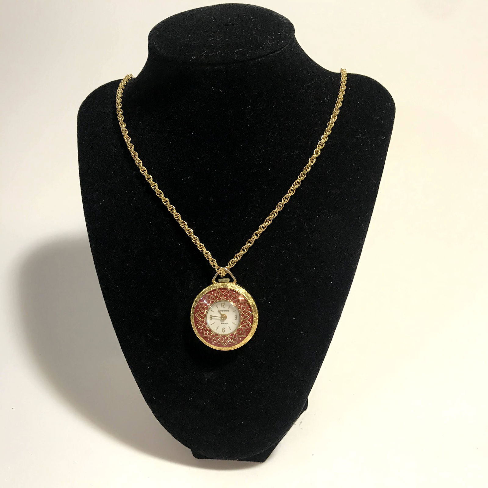 Vintage Lucerne watch necklace pendant purple (1 of 4)