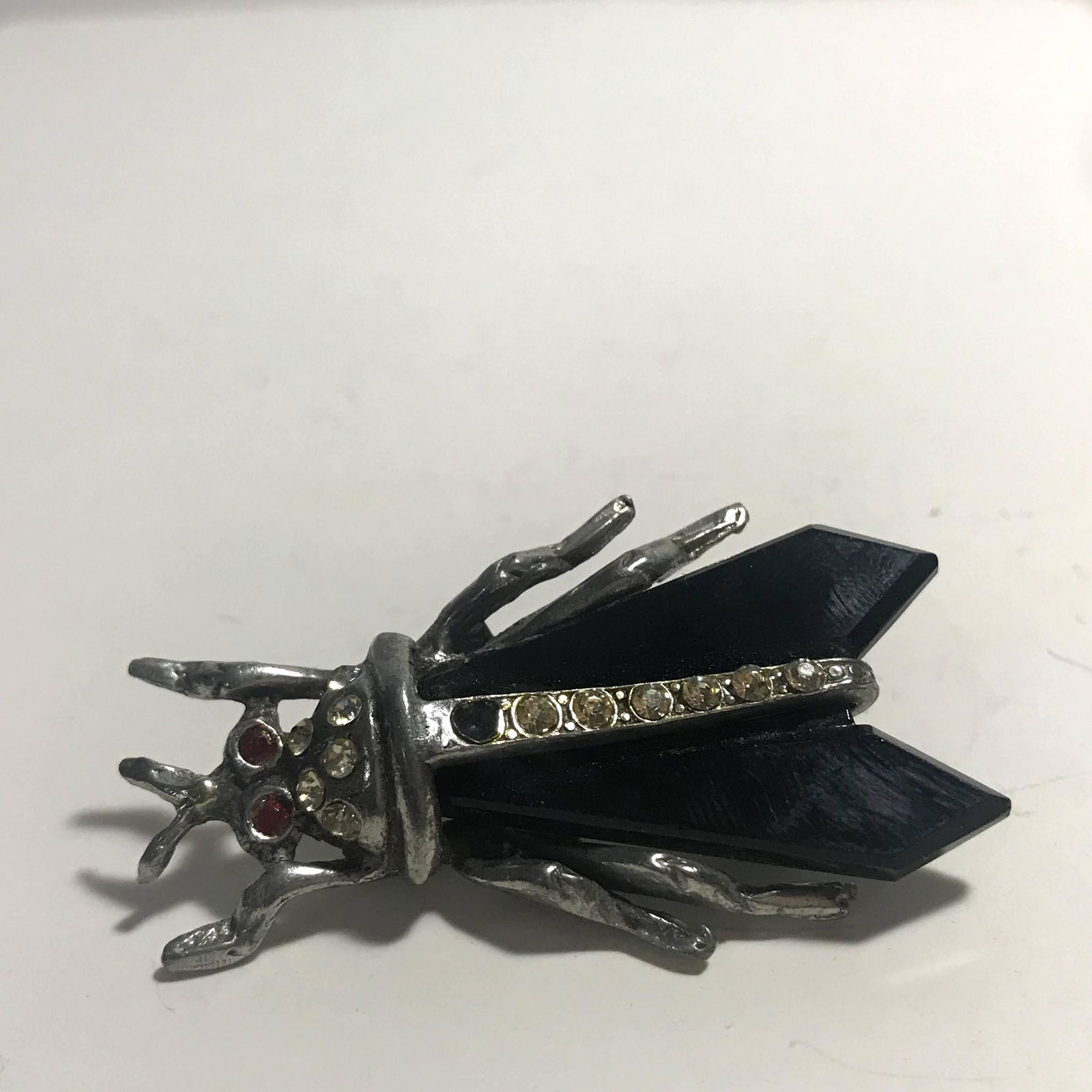 Vintage Onyx Diamond Fly Brooch red eye (1 of 4)
