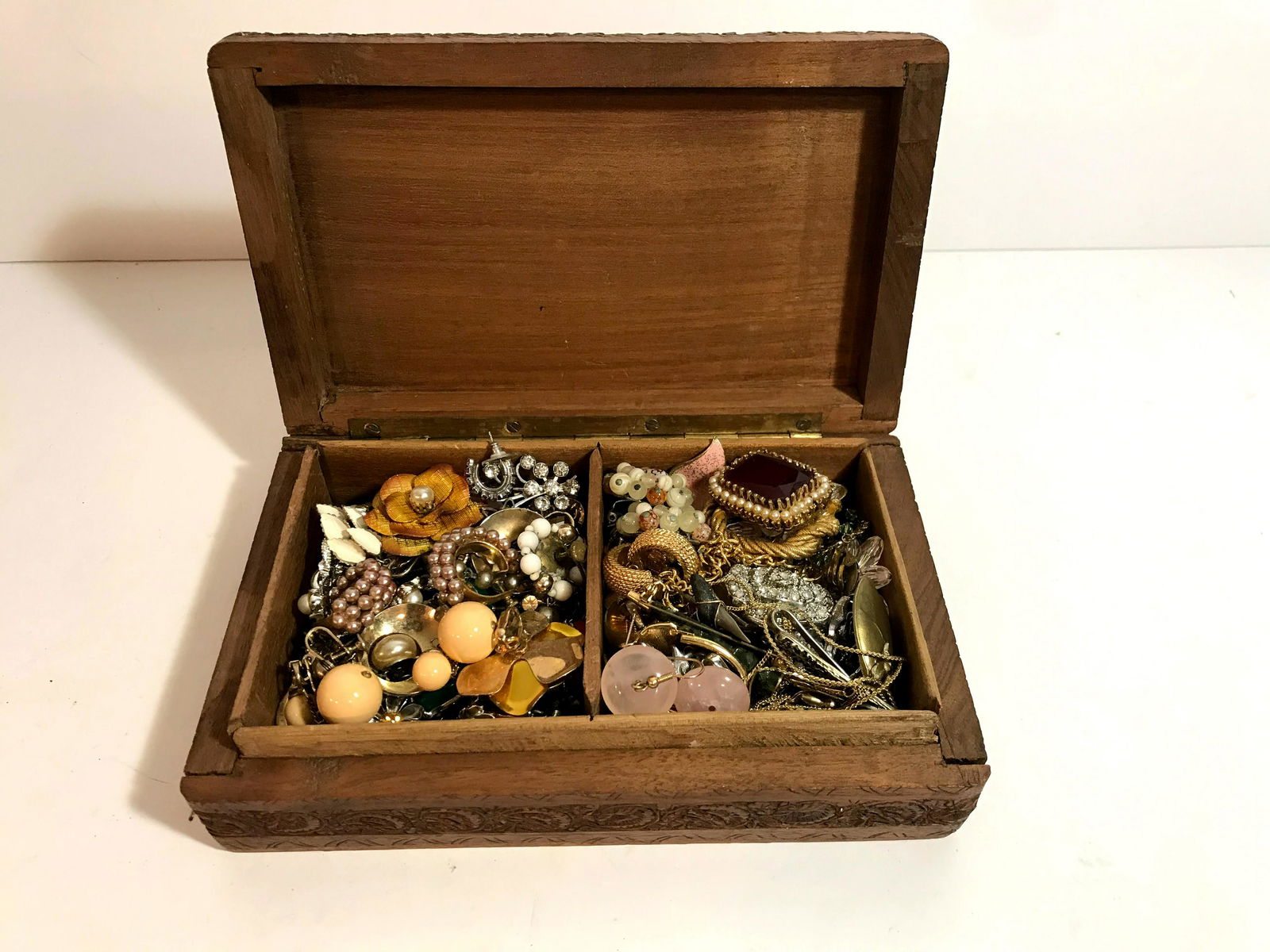 Vintage Loaded Wooden Carved Jewelry Box (1 of 4)