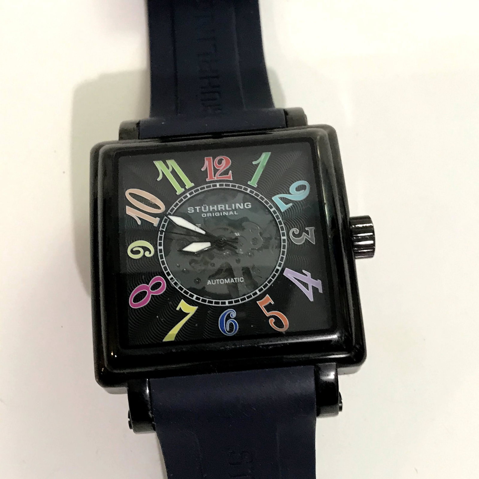 Men's Stuhrling Original Square Stainless Steel Black: Men's Stuhrling Original Square Stainless Steel Black Watch ST-90050 Working Please view all photos as they are part of the description and condition of this Item, Feel free to contact me with questio