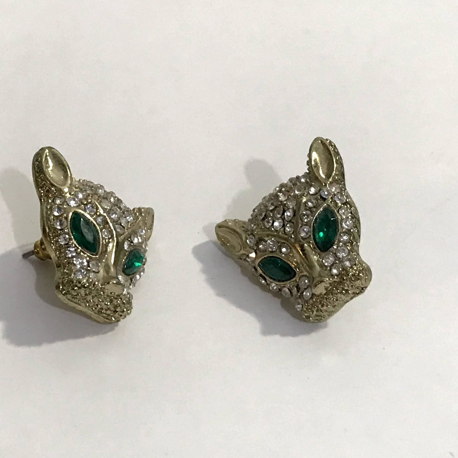 vintage Cheetah Leopard Panther Cat Head Green Eyes: vintage Cheetah Leopard Panther Cat Head Green Eyes Rhinestone Earrings Please view all photos as they are part of the description and condition of this Item, Feel free to contact me with questions or