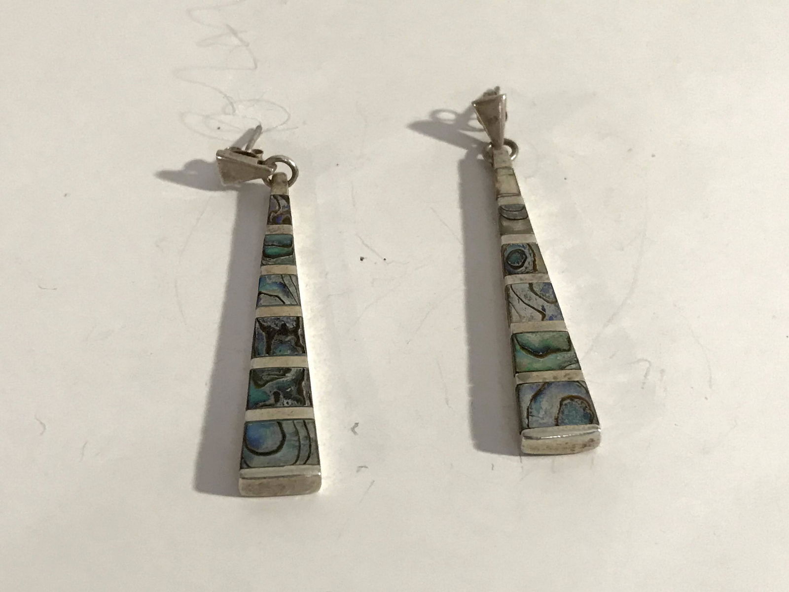 Sterling silver & abalone vintage Art Deco antique pair: Sterling silver & abalone vintage Art Deco antique pair of earrings 2 1/4" Please view all photos as they are part of the description and condition of this Item, Feel free to contact me with questions