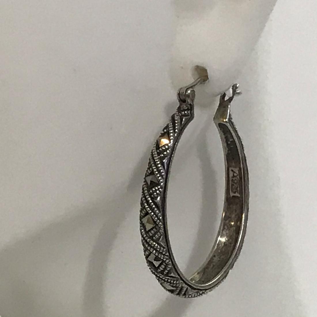 Earrings Vintage Marcasite Sterling Silver Loop Large: Earrings Vintage Marcasite Sterling Silver Loop Large Earrings Please view all photos as they are part of the description and condition of this Item, Feel free to contact me with questions or picture 