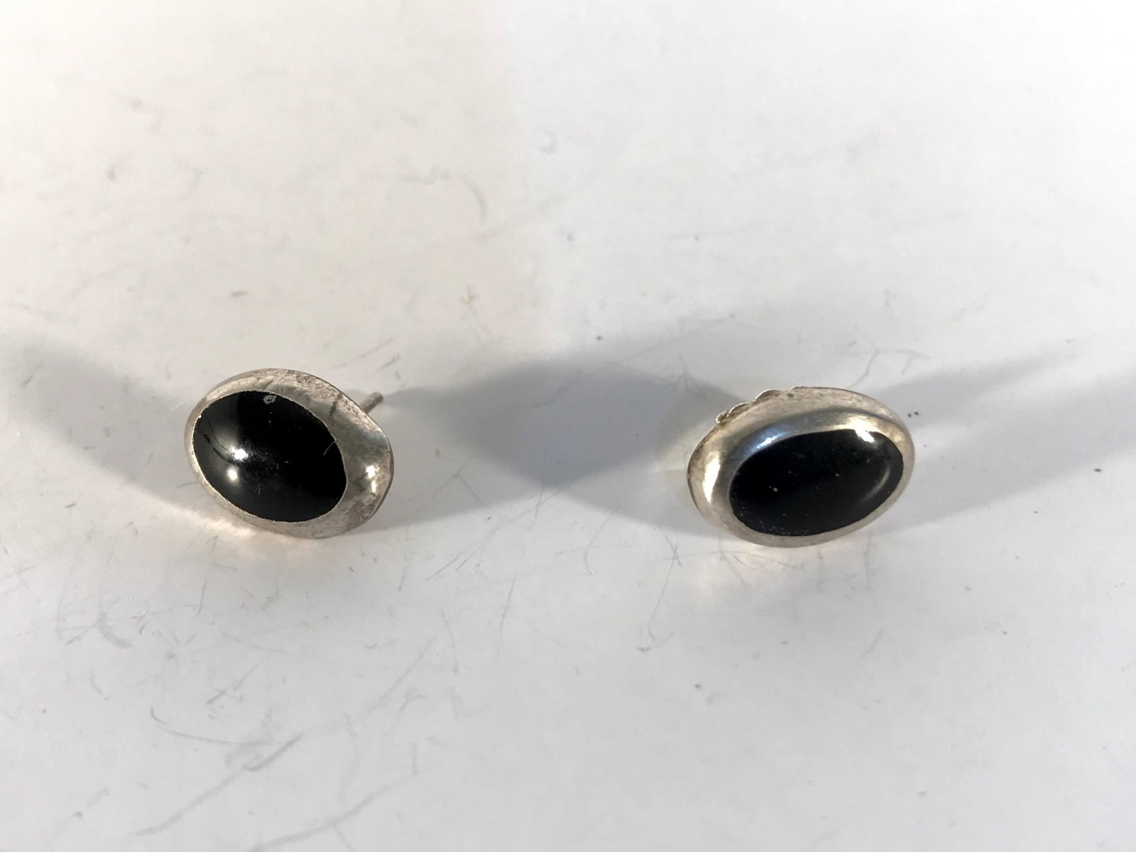 Vintage sterling silver black onyx post marcasite: Vintage sterling silver black onyx post marcasite earrings Please view all photos as they are part of the description and condition of this Item, Feel free to contact me with questions or picture requ