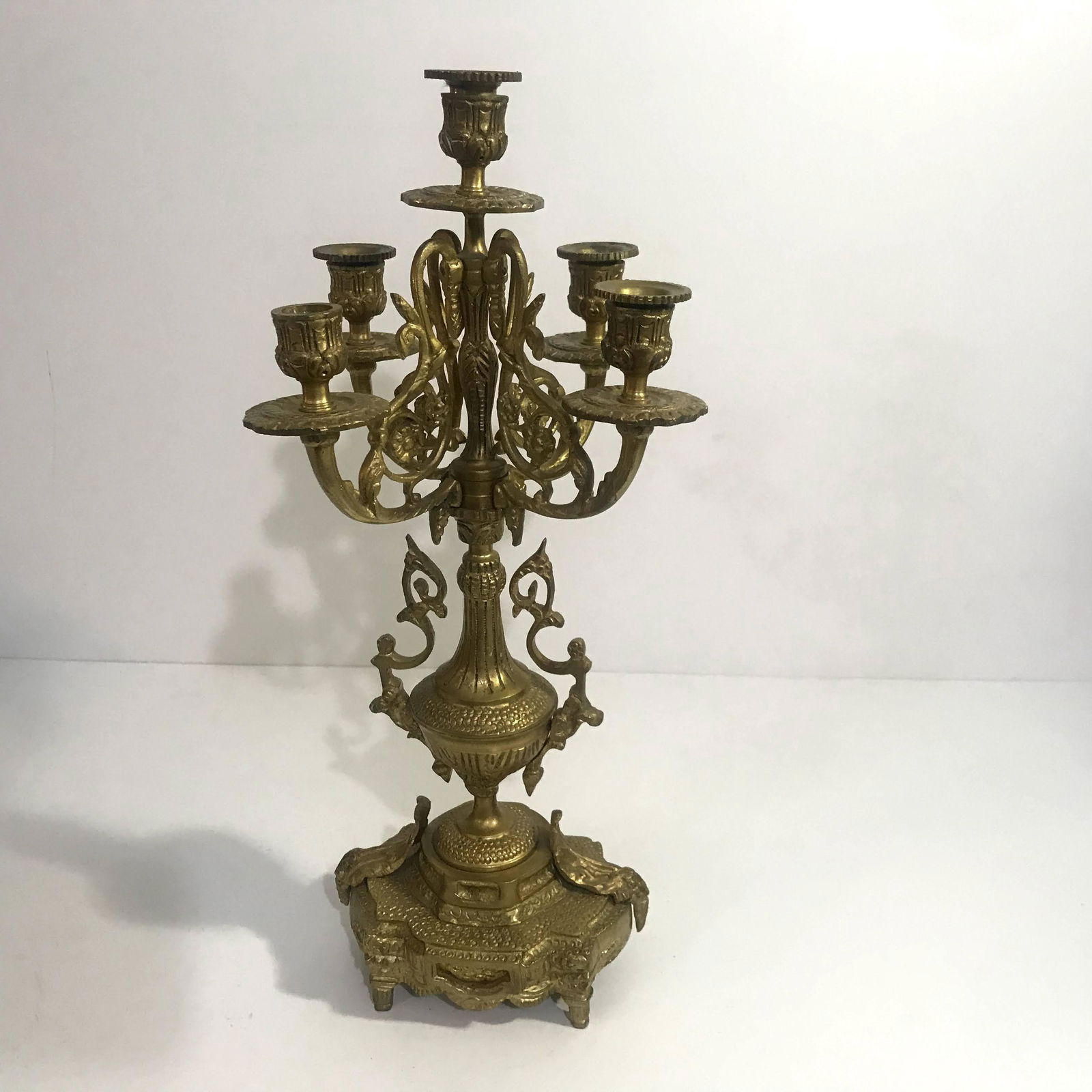 Vintage Antique Heavy Brass 5 Arm Candle Holder 18" (1 of 6)