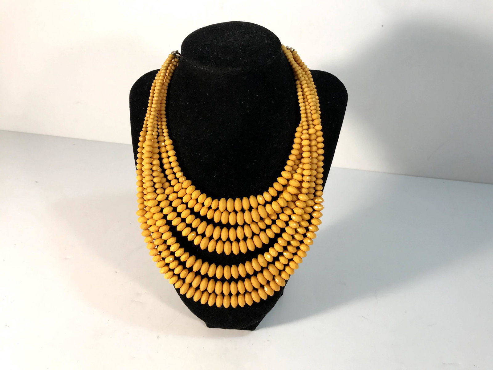 A Beautiful 7 Row Yellow Beaded 12" Choker Style: A Beautiful 7 Row Yellow Beaded 12" Choker Style Necklace Please view all photos as they are part of the description and condition of this Item, Feel free to contact me with questions or picture reque