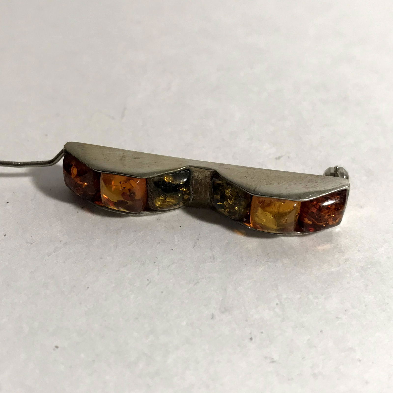 925 Sterling Silver & Multi-Colored Amber Brooch 1 3/4" (1 of 3)