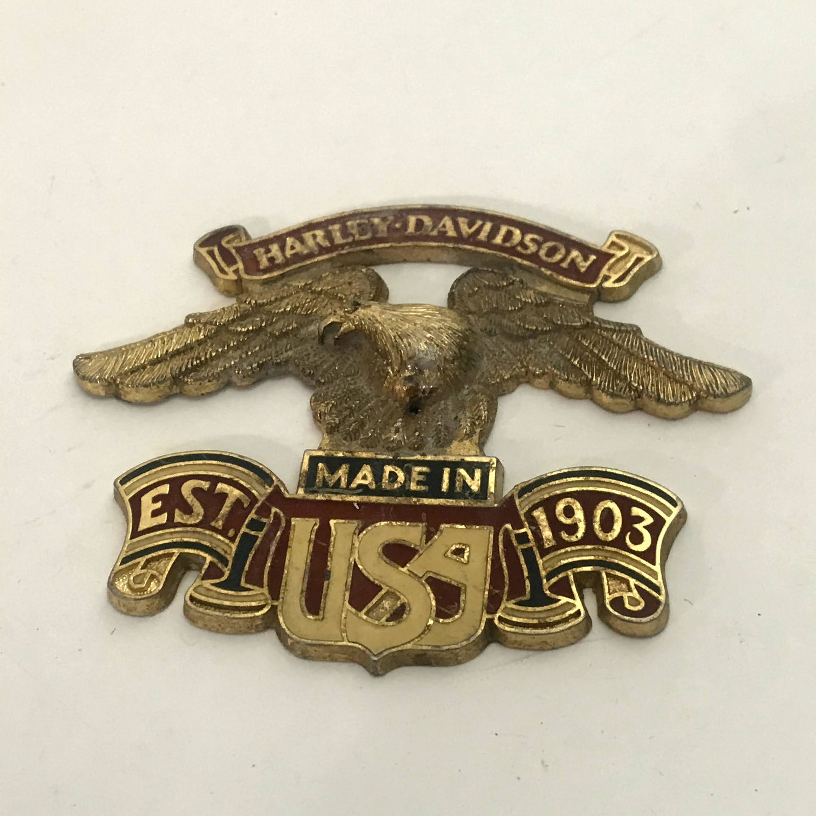 Vintage Harley Davidson Sissy Bar Brass & Enamel Emblem (1 of 5)