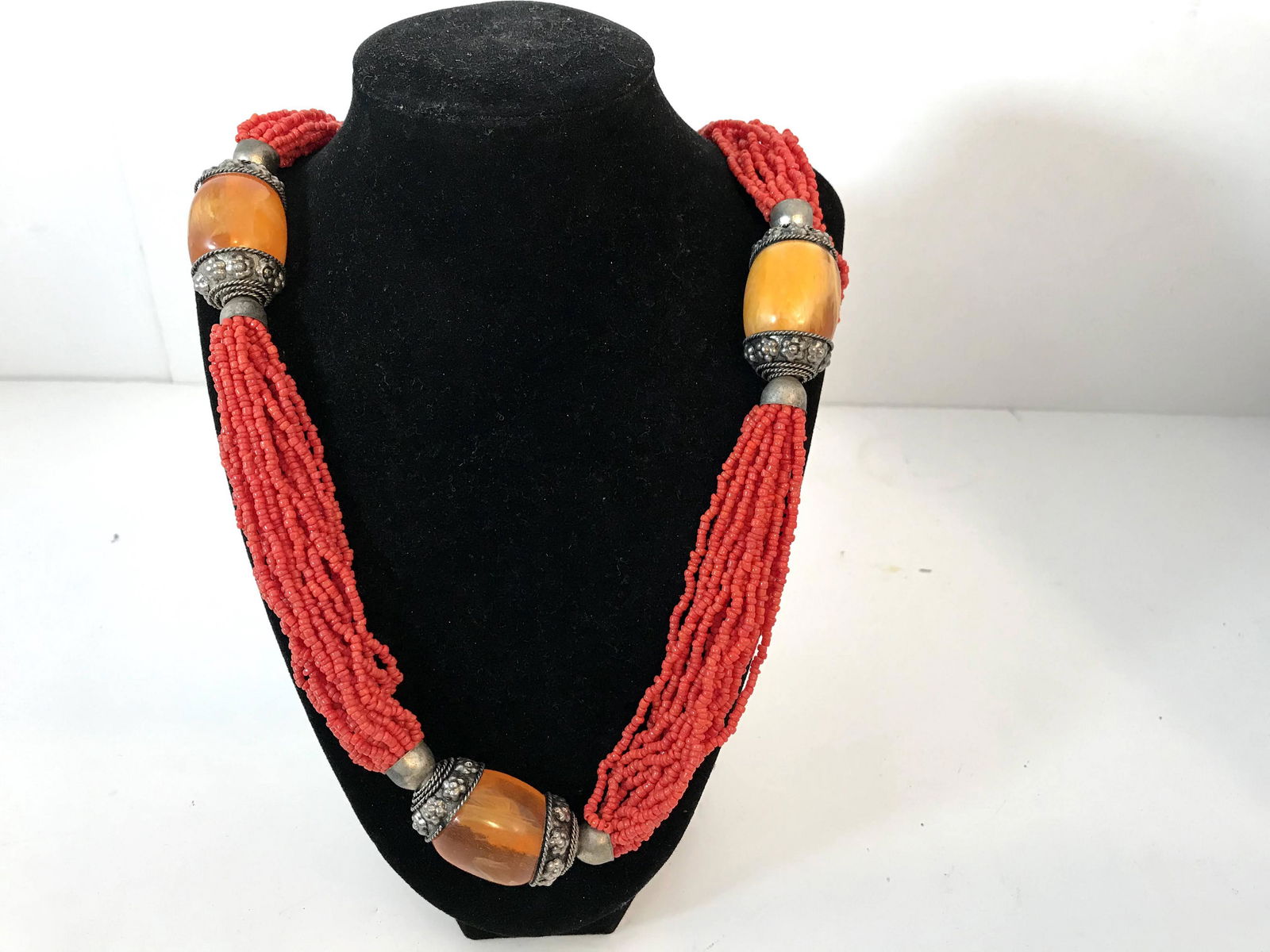 Vintage Pink and Amber Large Beaded Necklace 26" (1 of 4)