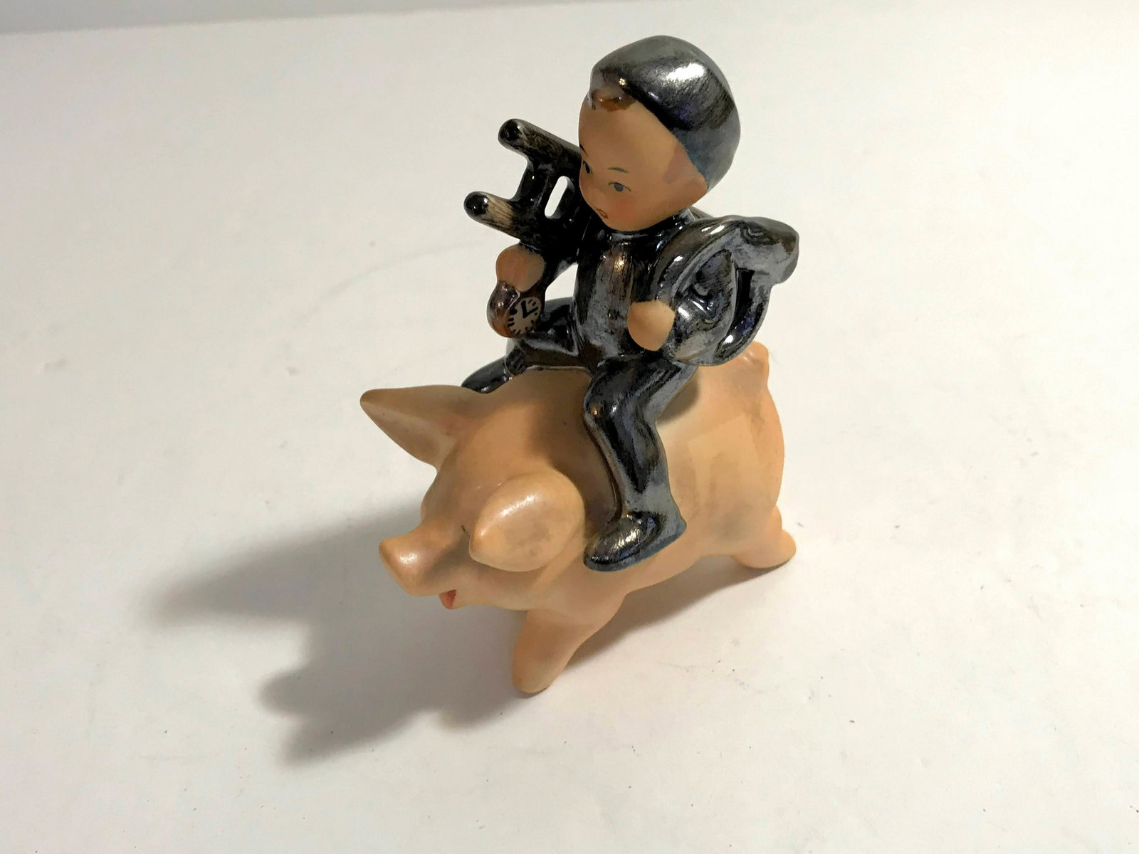Goebel Chimney Sweep Boy With Ladder Pocket Watch Rope: Goebel Chimney Sweep Boy With Ladder Pocket Watch Rope On Pig Figurine Germany Please view all photos as they are part of the description and condition of this Item, Feel free to contact me with quest