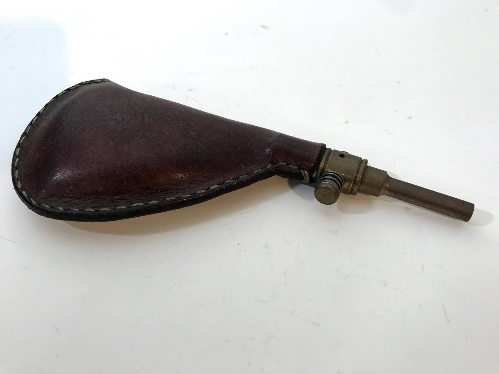 Vintage Flask Leather Black Powder Flask: Vintage Flask Leather Black Powder Flask Please view all photos as they are part of the description and condition of this Item, Feel free to contact me with questions or picture requests!. Used Item A