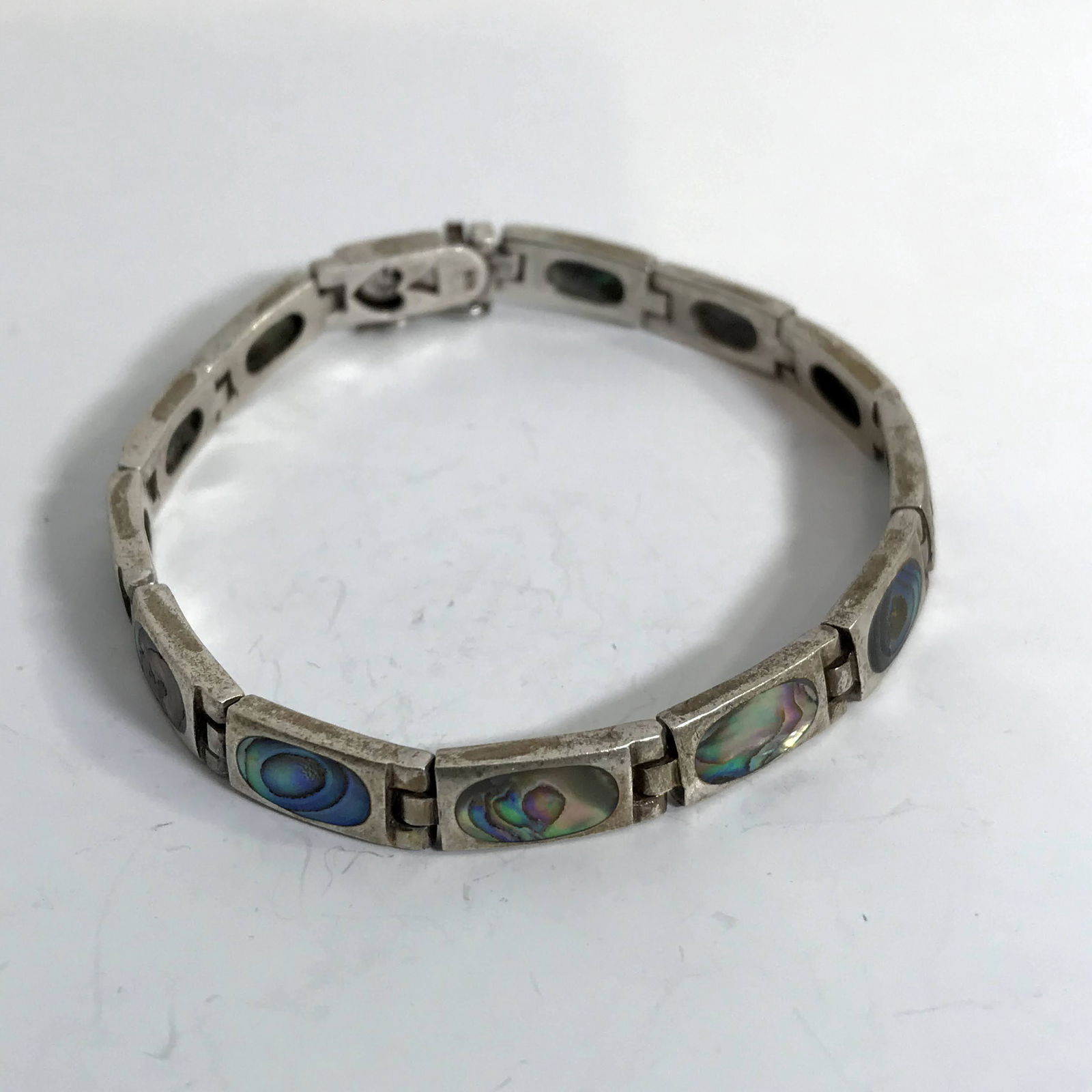 Vintage 925 Sterling Silver Abalone: Vintage 925 Sterling Silver Abalone 8”Panel Link Bracelet Please view all photos as they are part of the description and condition of this Item, Feel free to contact me with questions or picture