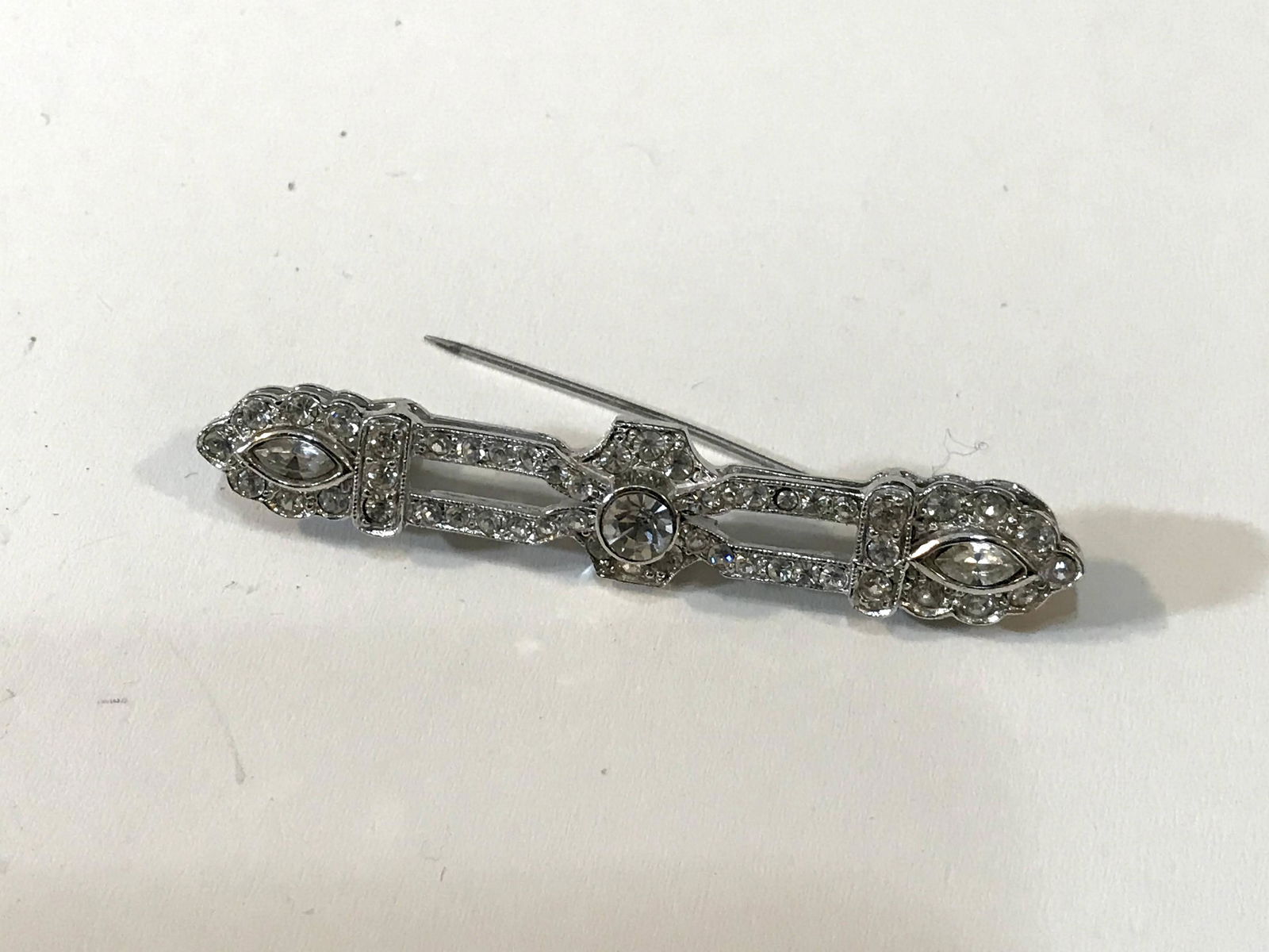 Sterling Silver Rhinestone Brooch 2 1/2" (1 of 5)
