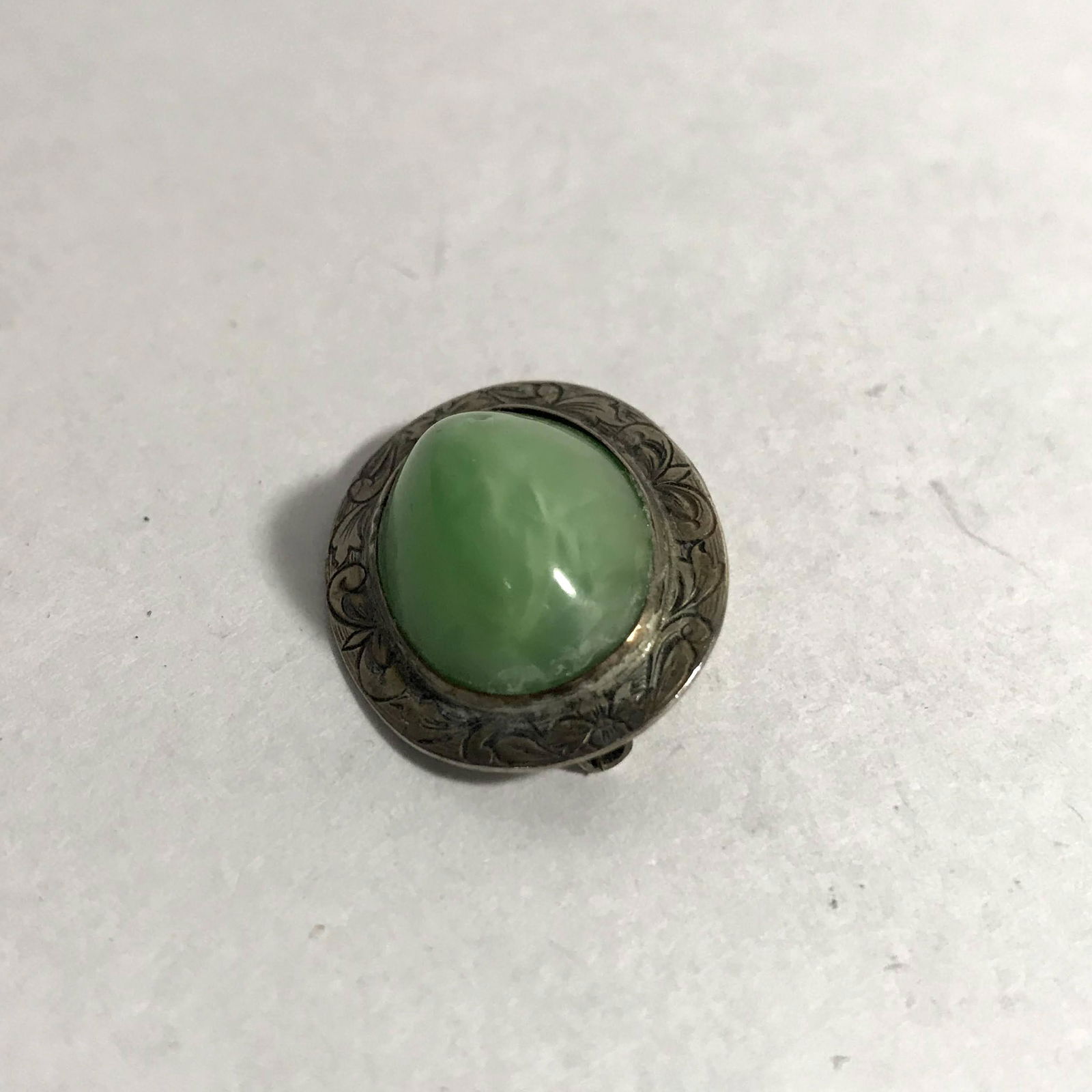 Antique Jade Brooch pin -- Sterling Silver 1" (1 of 3)