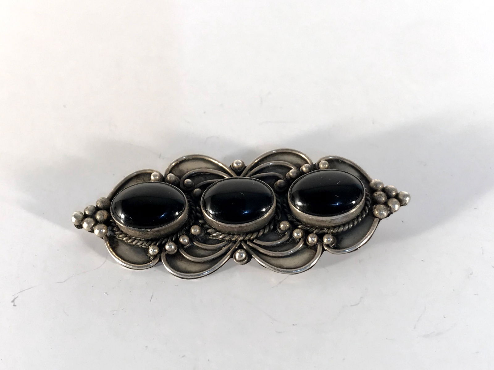 Vintage Sterling Silver Black Onyx Large Brooch 2 5/8" (1 of 5)