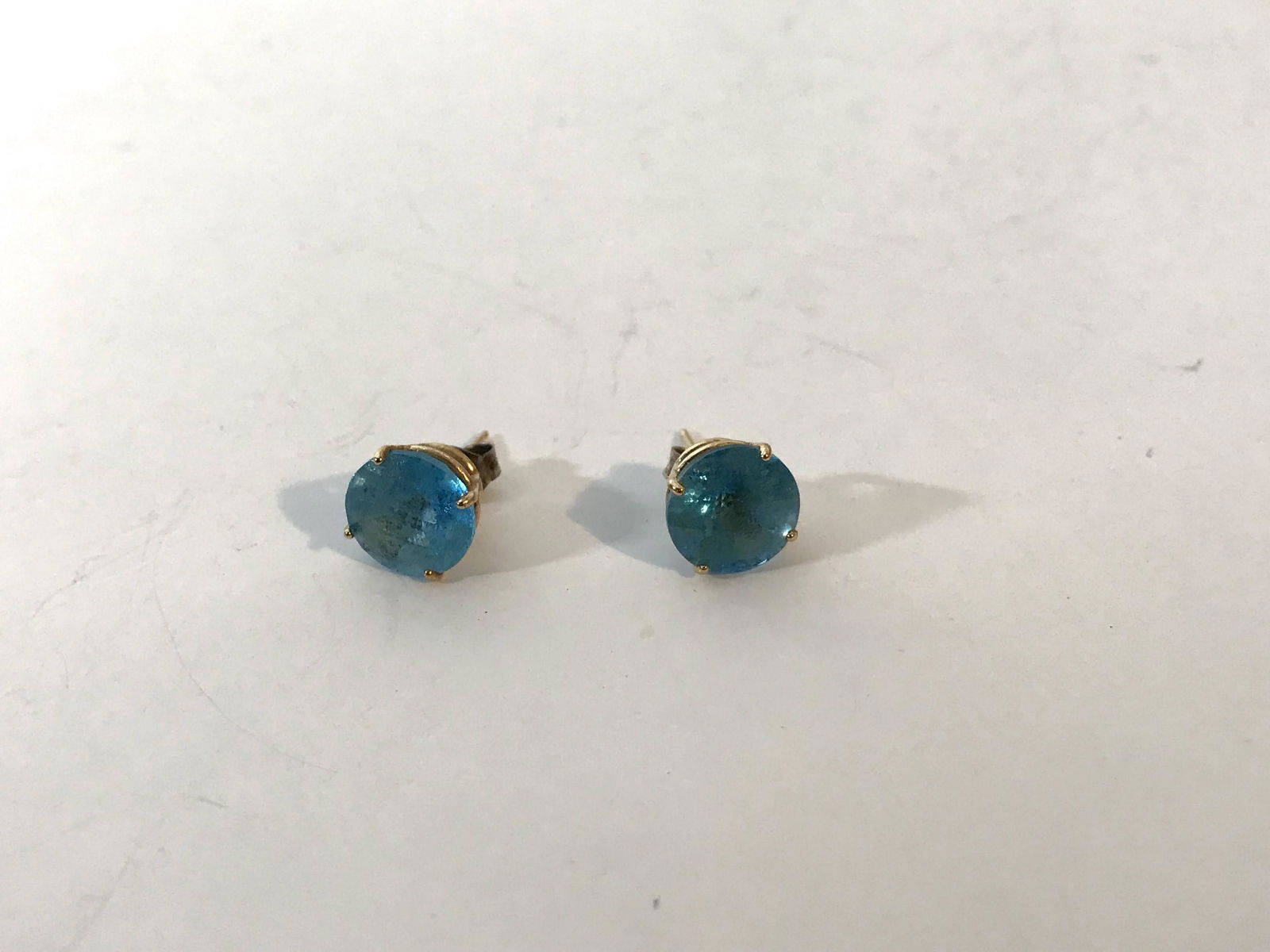 14k Yellow Gold Blue Topaz Post Stud Earrings (1 of 5)