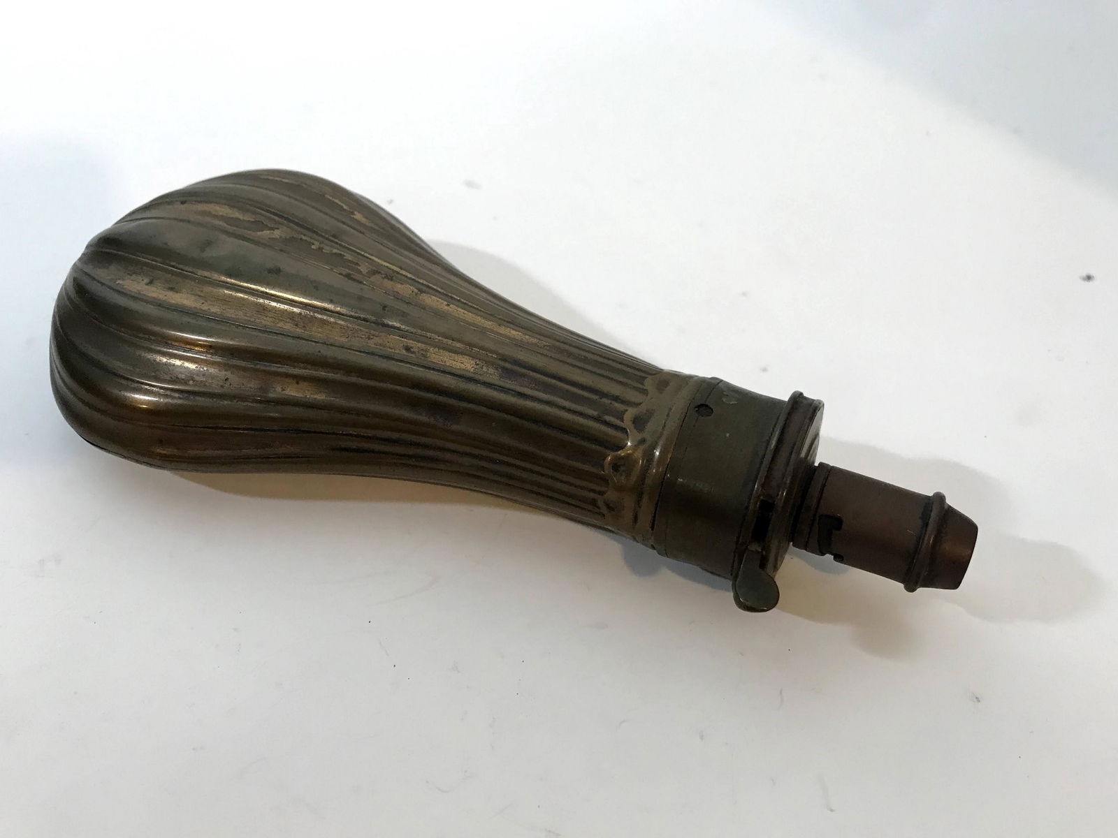 Antique Ribbed Copper/Brass Powder Flask, 8 1/4"H (1 of 5)