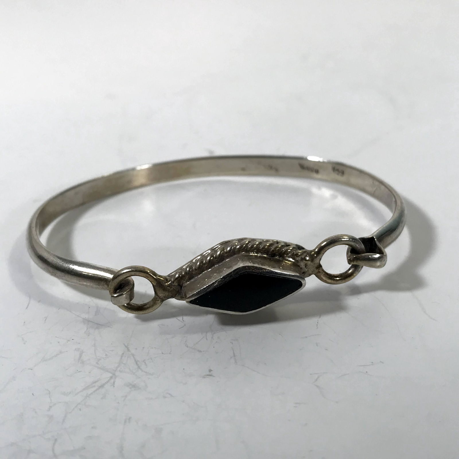 Vintage Sterling Silver 925 Black Onyx Bangle Bracelet (1 of 6)