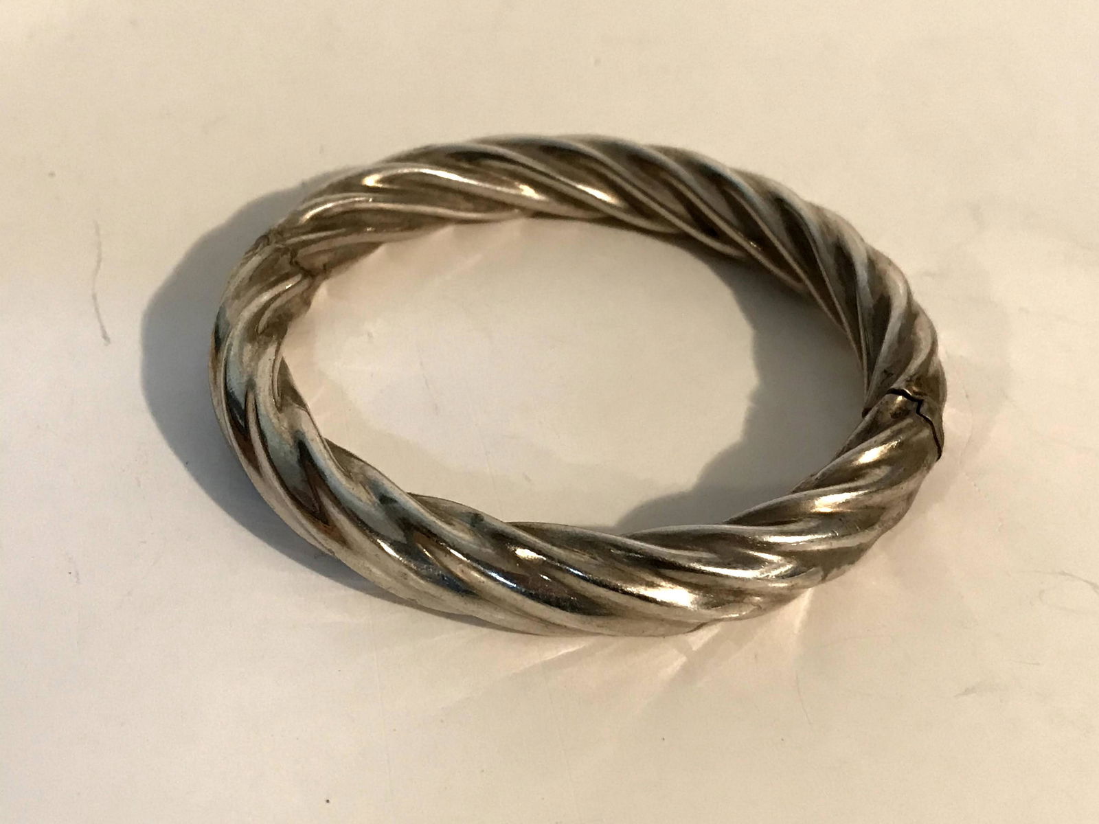 Sterling Silver Twist Bangle Bracelet Set Spring Hinge (1 of 4)