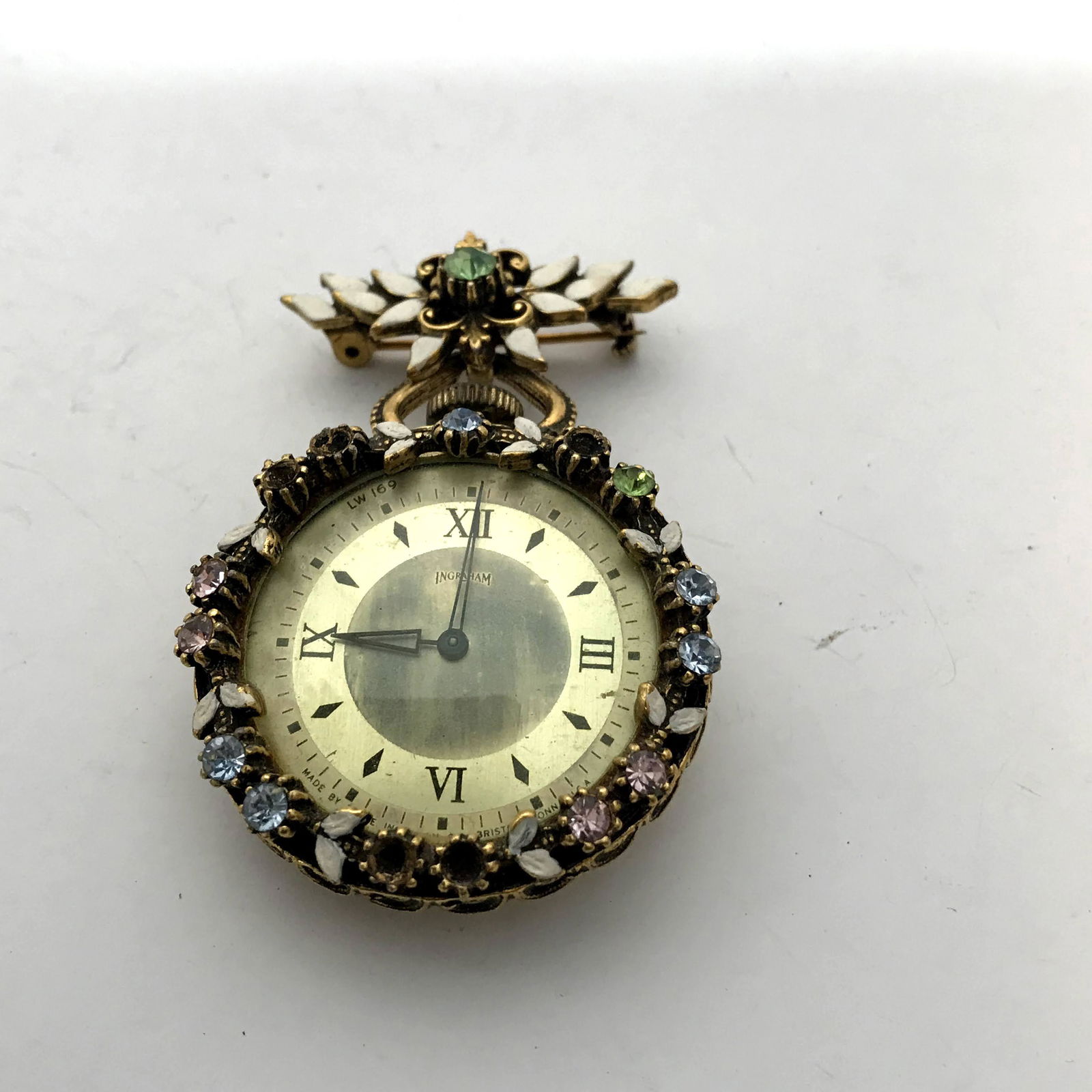 Vintage Ingraham watch Brooch Rhinestone Working (1 of 5)
