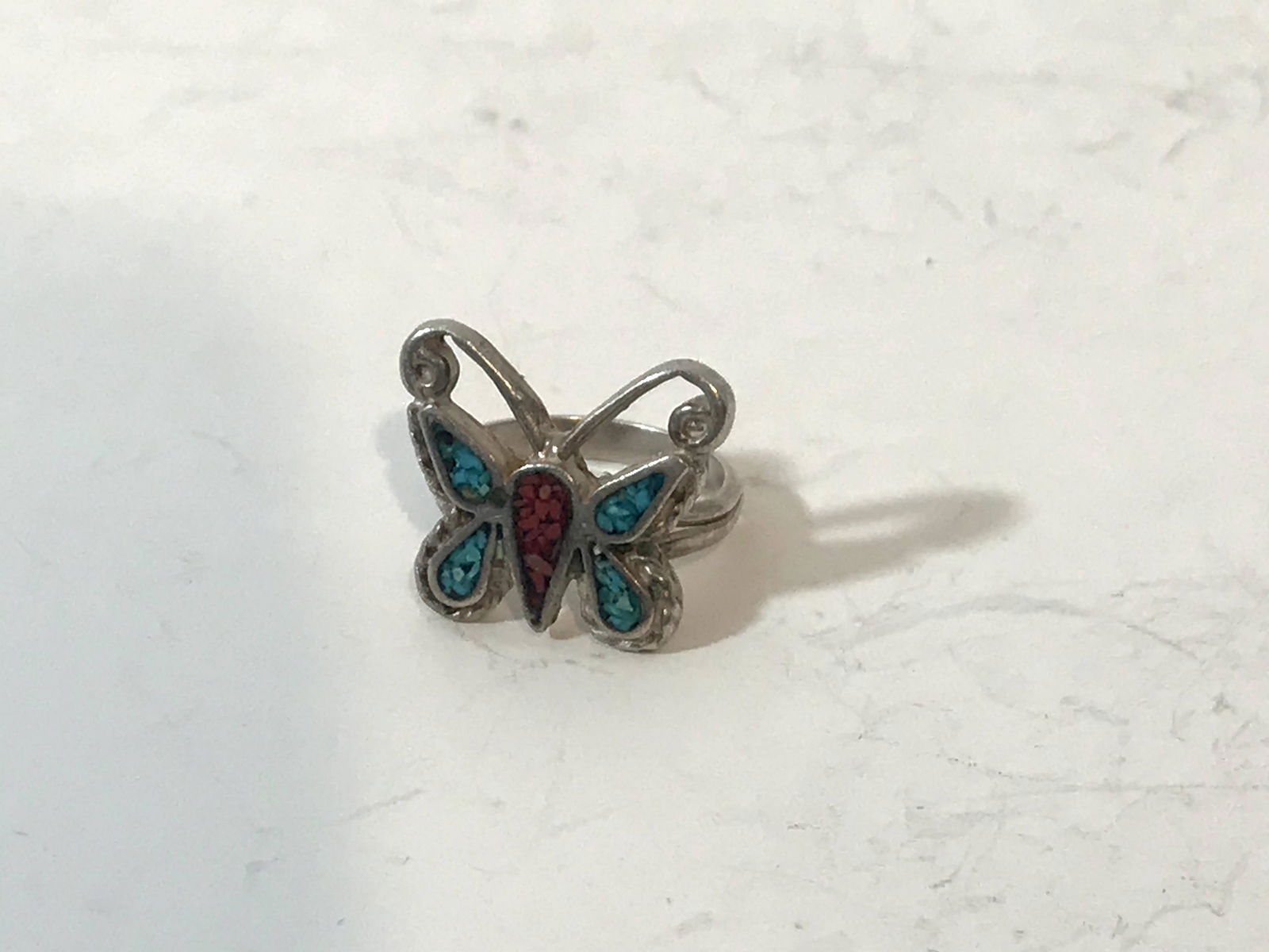 Vintage Sterling Silver Turquoise Butterfly Ring 4.5 (1 of 4)