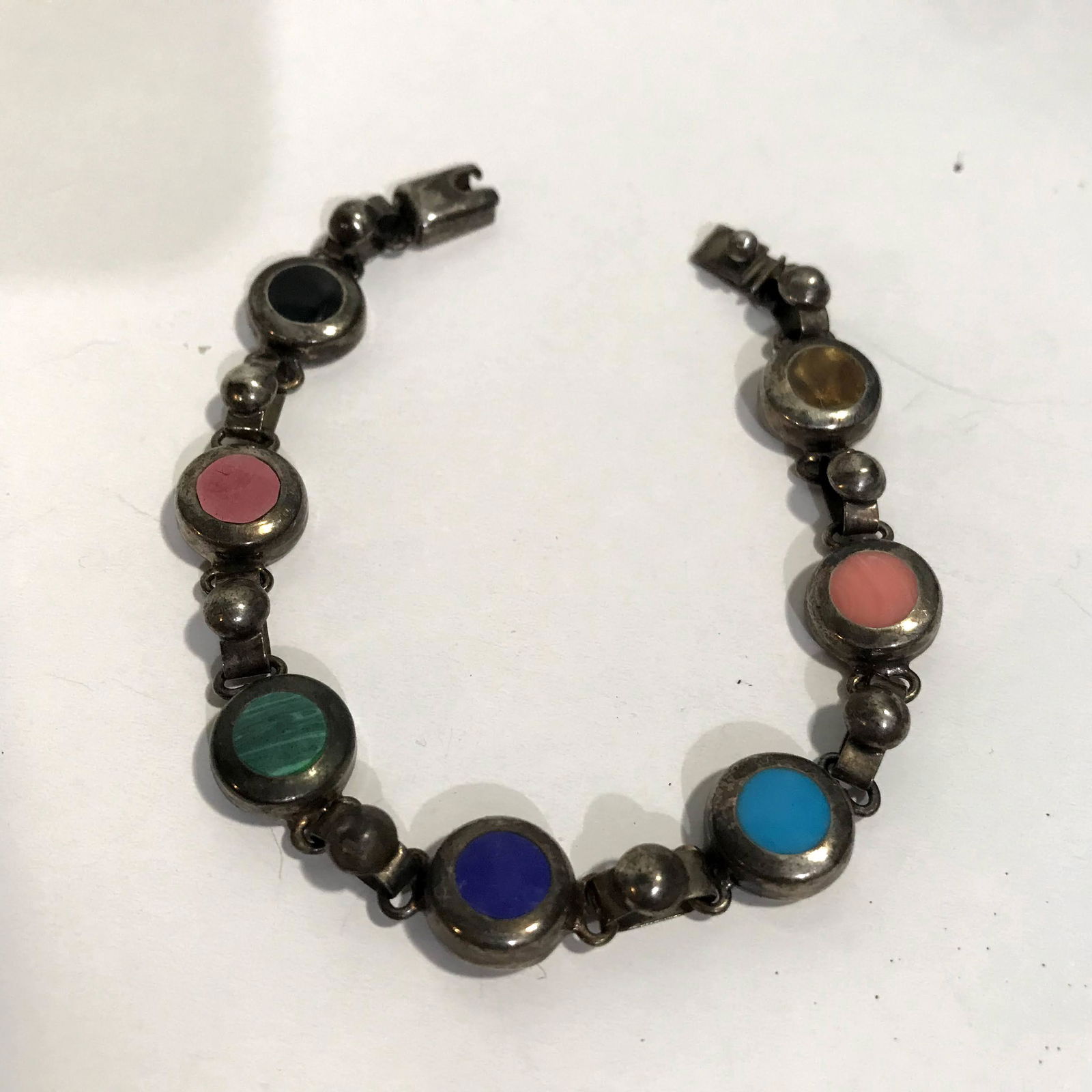 Sterling Silver Multicolored Bracelet 7 1/2" Nice!!! (1 of 4)