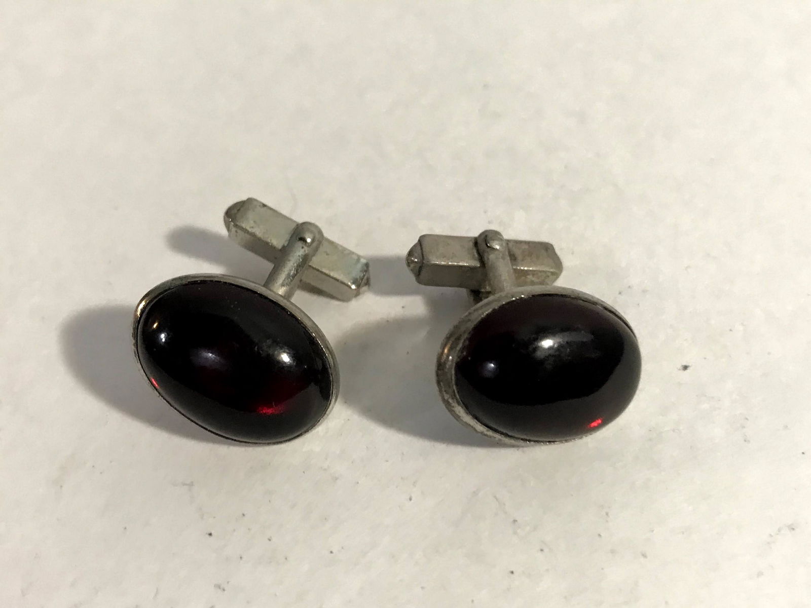 Vintage SWANK Sterling Silver CUFFLINKS Garnet Red (1 of 4)