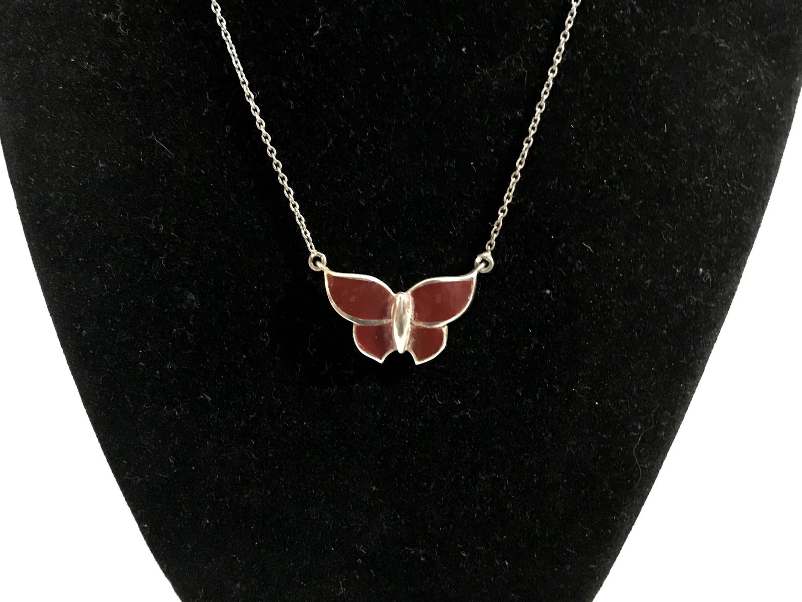 sterling silver Stone butterfly pendant Necklace (1 of 5)