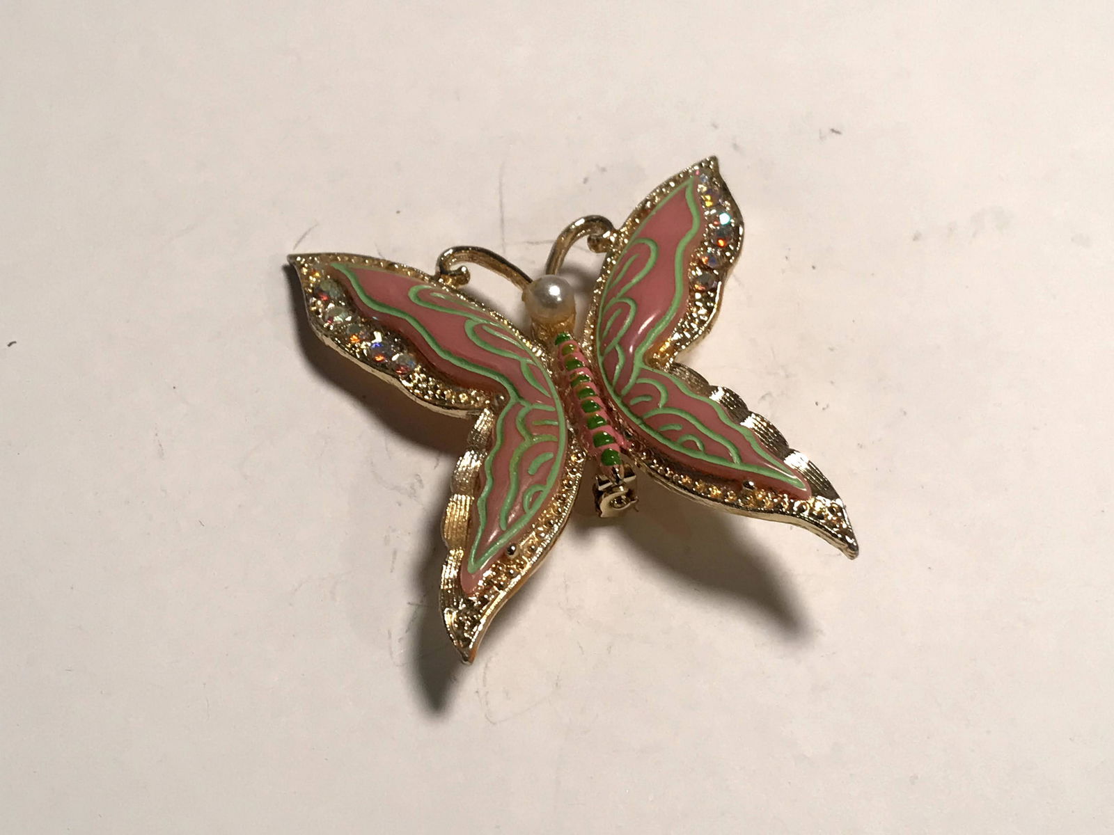 Vintage Enamel & Pearl Pink Butterfly Brooch (1 of 4)
