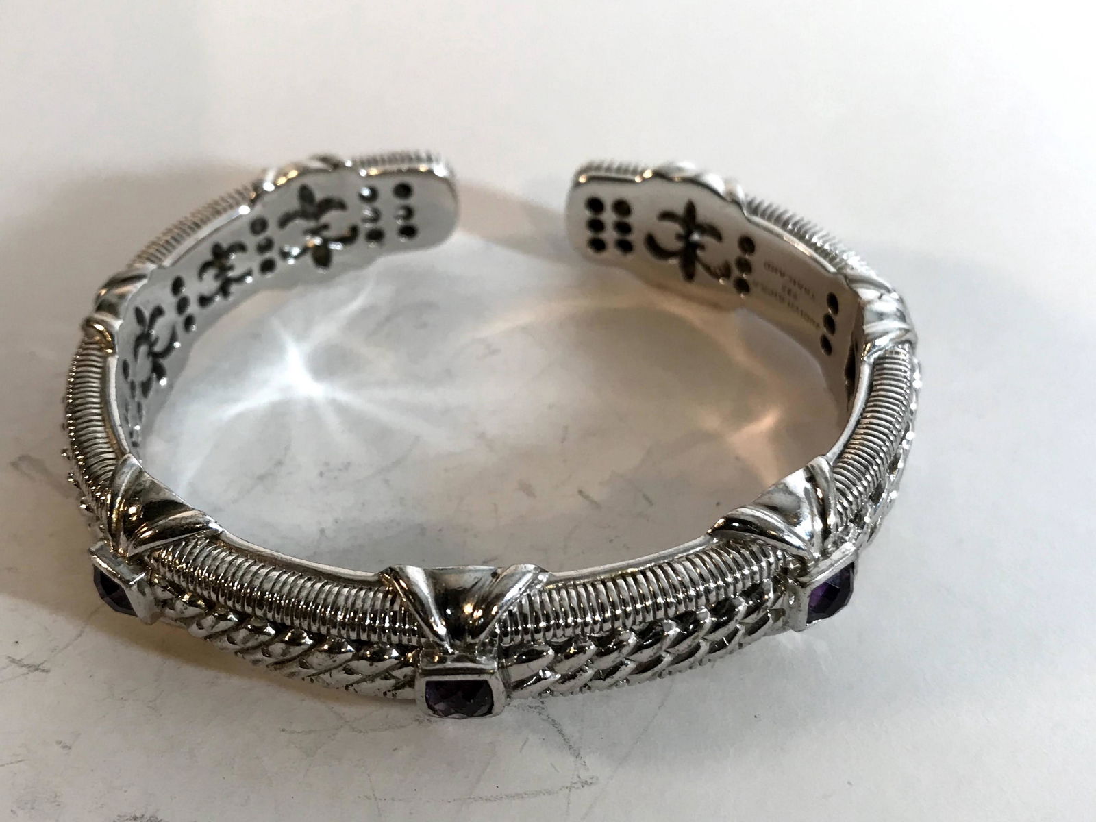 Vintage Judith Ripka Amethyst Cuff 925 Sterling Silver (1 of 5)