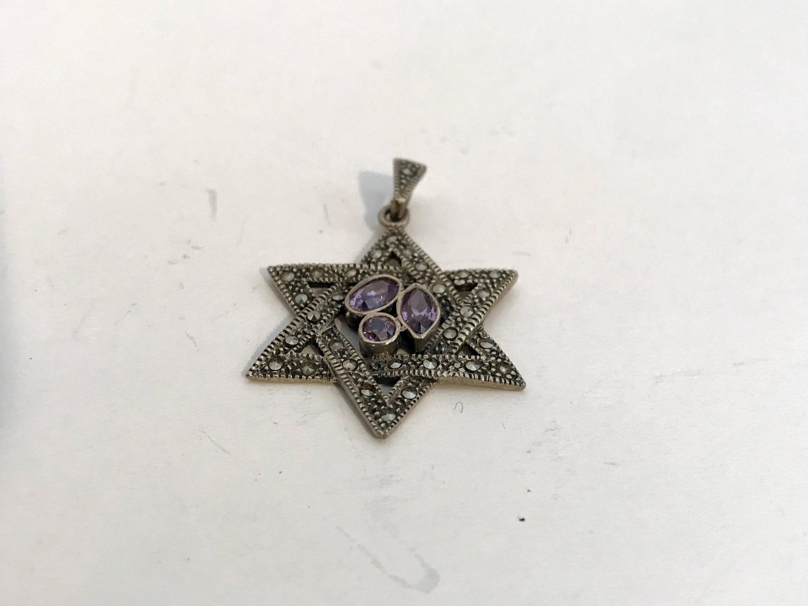 Marcasite Sterling Silver Amethyst Star of David: Marcasite Sterling Silver Amethyst Star of David Pendant Necklace Please view all photos as they are part of the description and condition of this Item, Feel free to contact me with questions or pictu