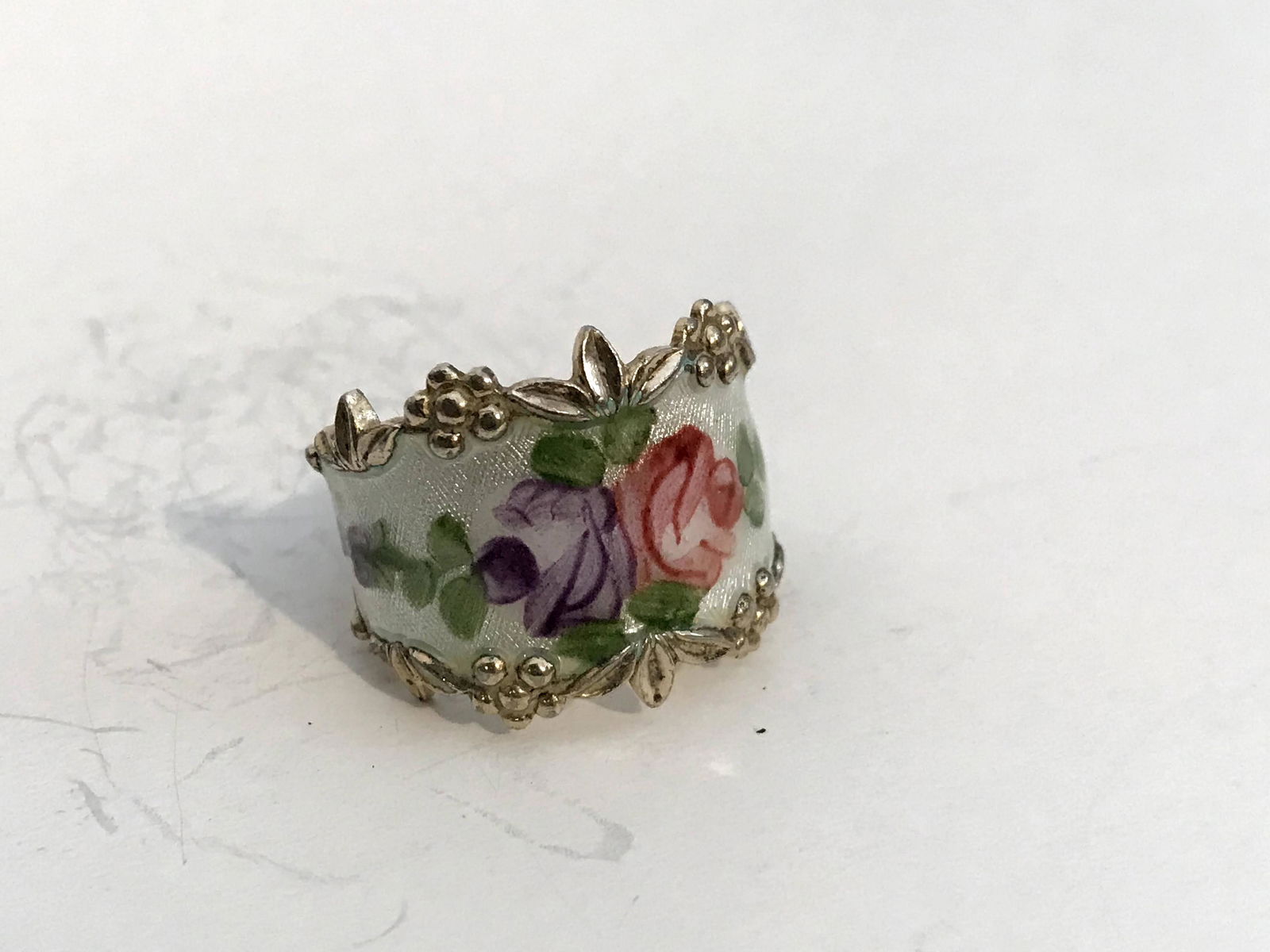 Vintage Sterling Silver 925 Enamel Flower Floral Ring 7 (1 of 4)