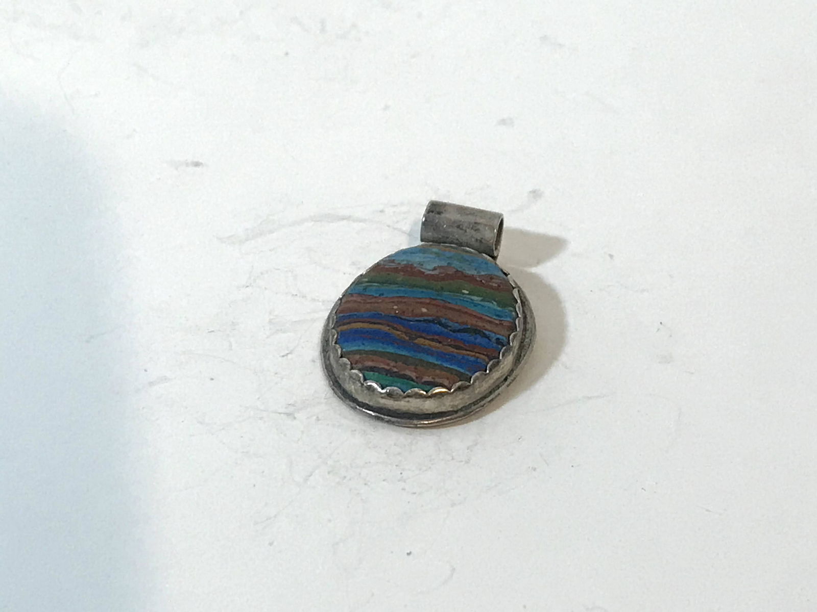 Zuni Sterling Turquoise Coral mixed Pendant 1 1/4" (1 of 4)