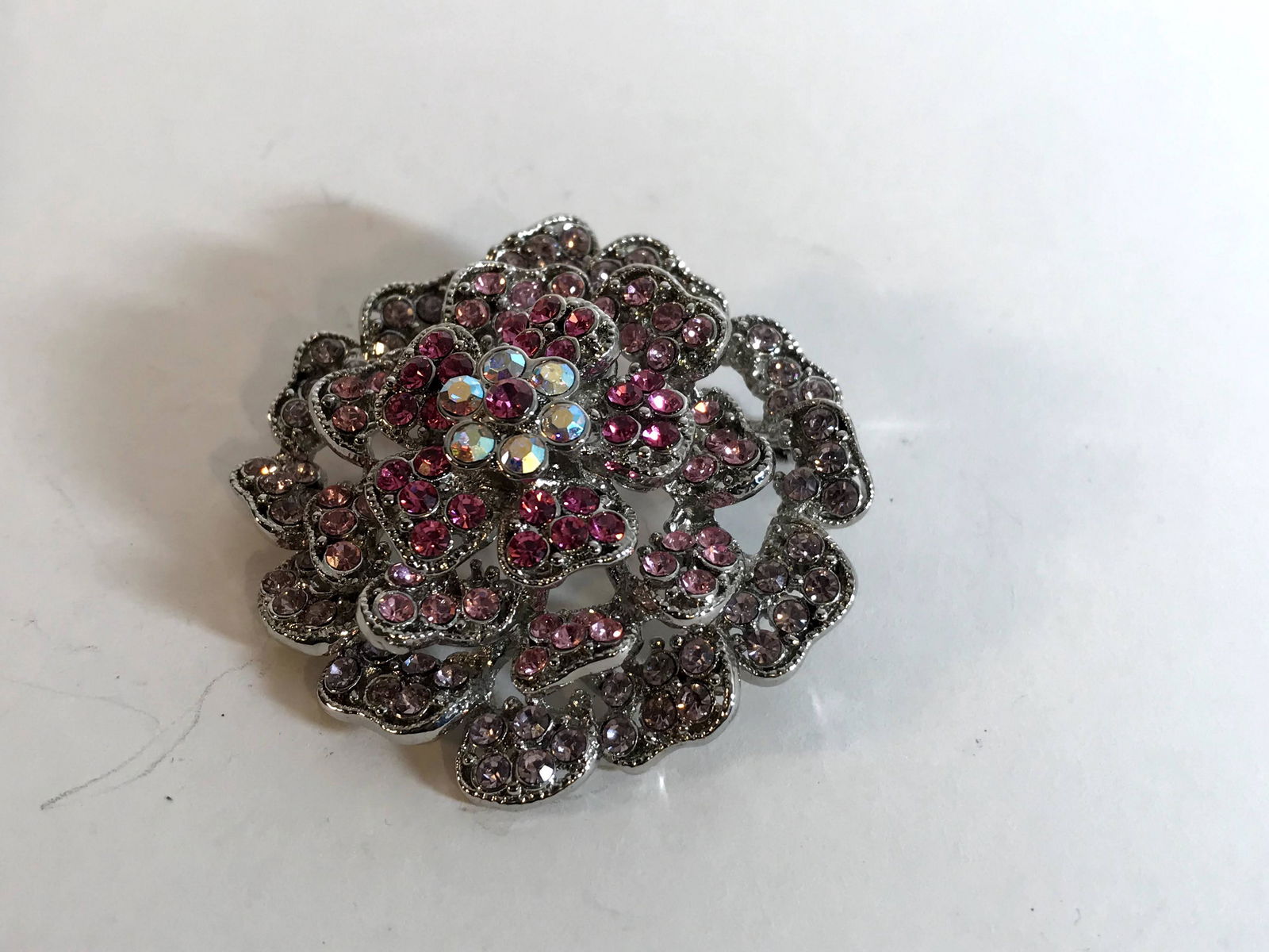 Vintage Rhinestone Pink Flower Brooch (1 of 4)