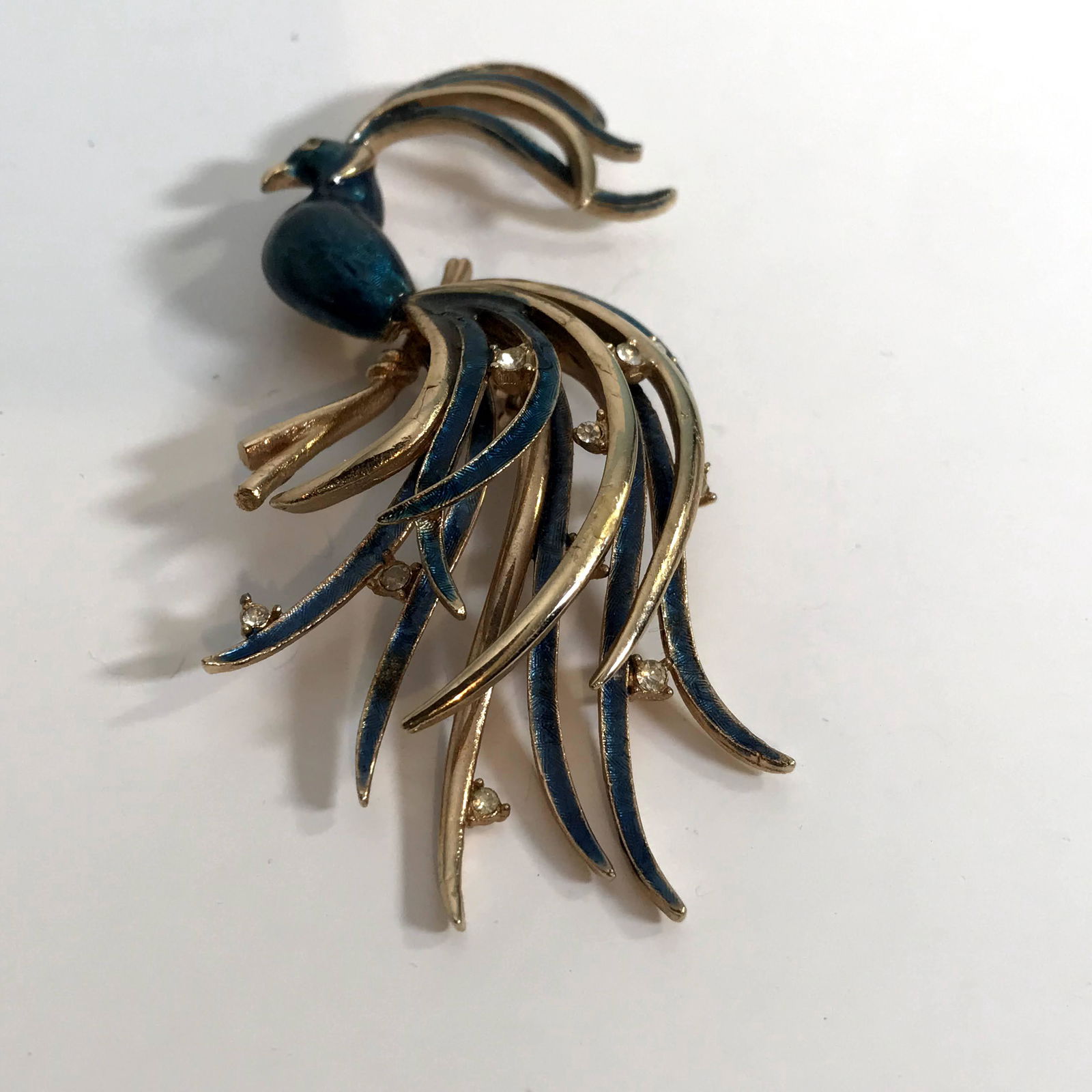 Vtg Rare Signed Boucher Large Bird Goldtone Green (1 of 5)