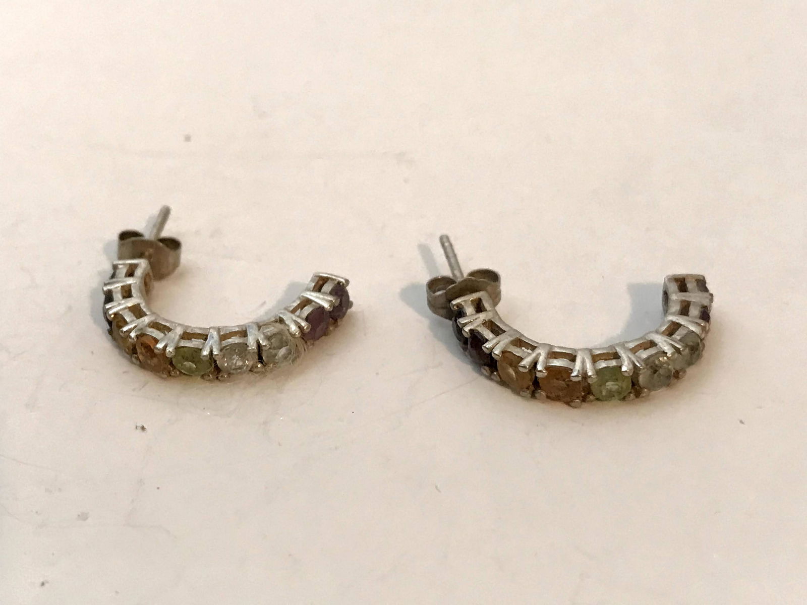 Multi Color Tourmaline 925 Silver Post Earrings 1" (1 of 2)