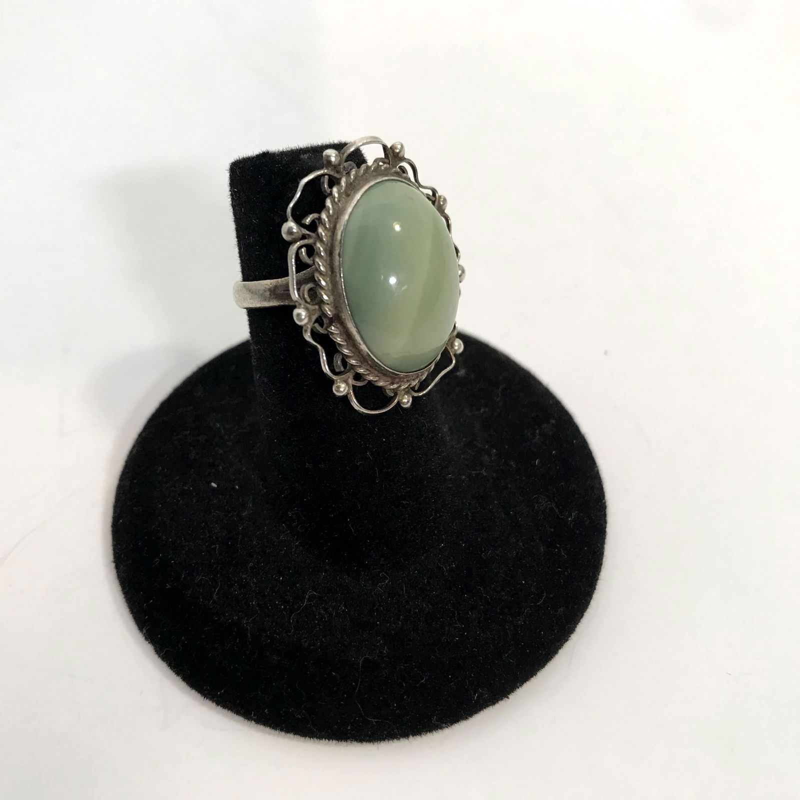 925 Solid Sterling Silver Green Agate Ring Size 5.5 (1 of 5)