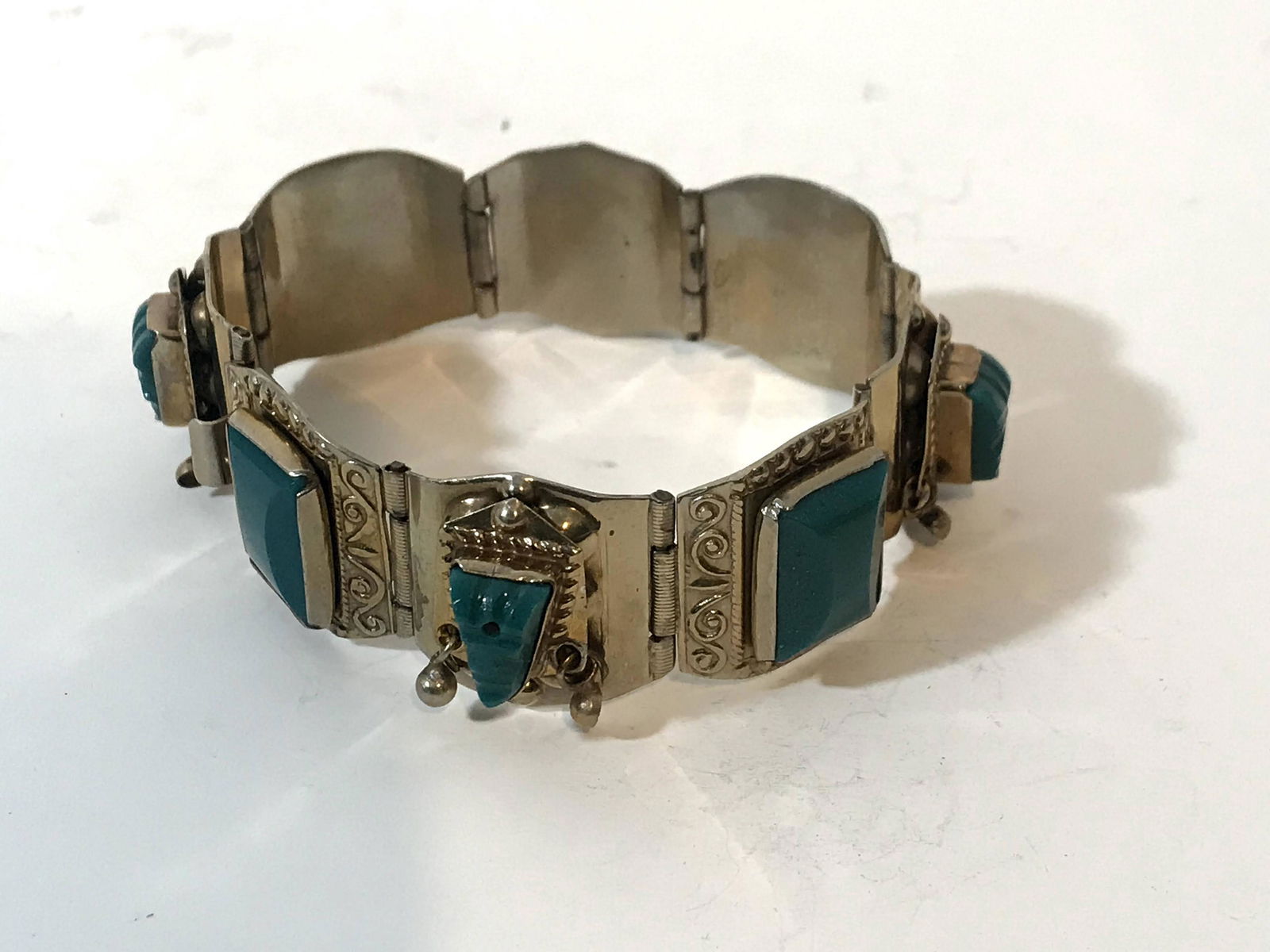 Vintage Mexican Sterling Silver Green Face Panel (1 of 4)