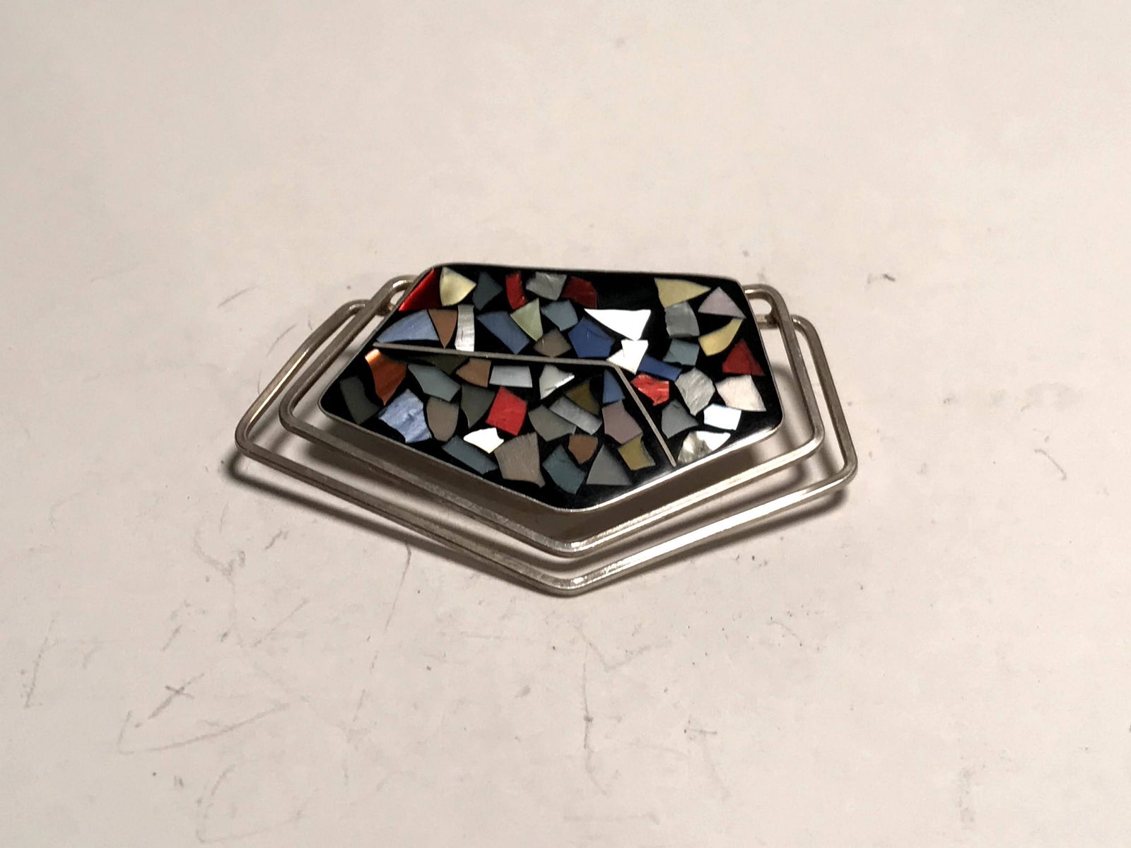 Vintage Reuven Sterling Silver Inlay Abstract Pendant (1 of 4)