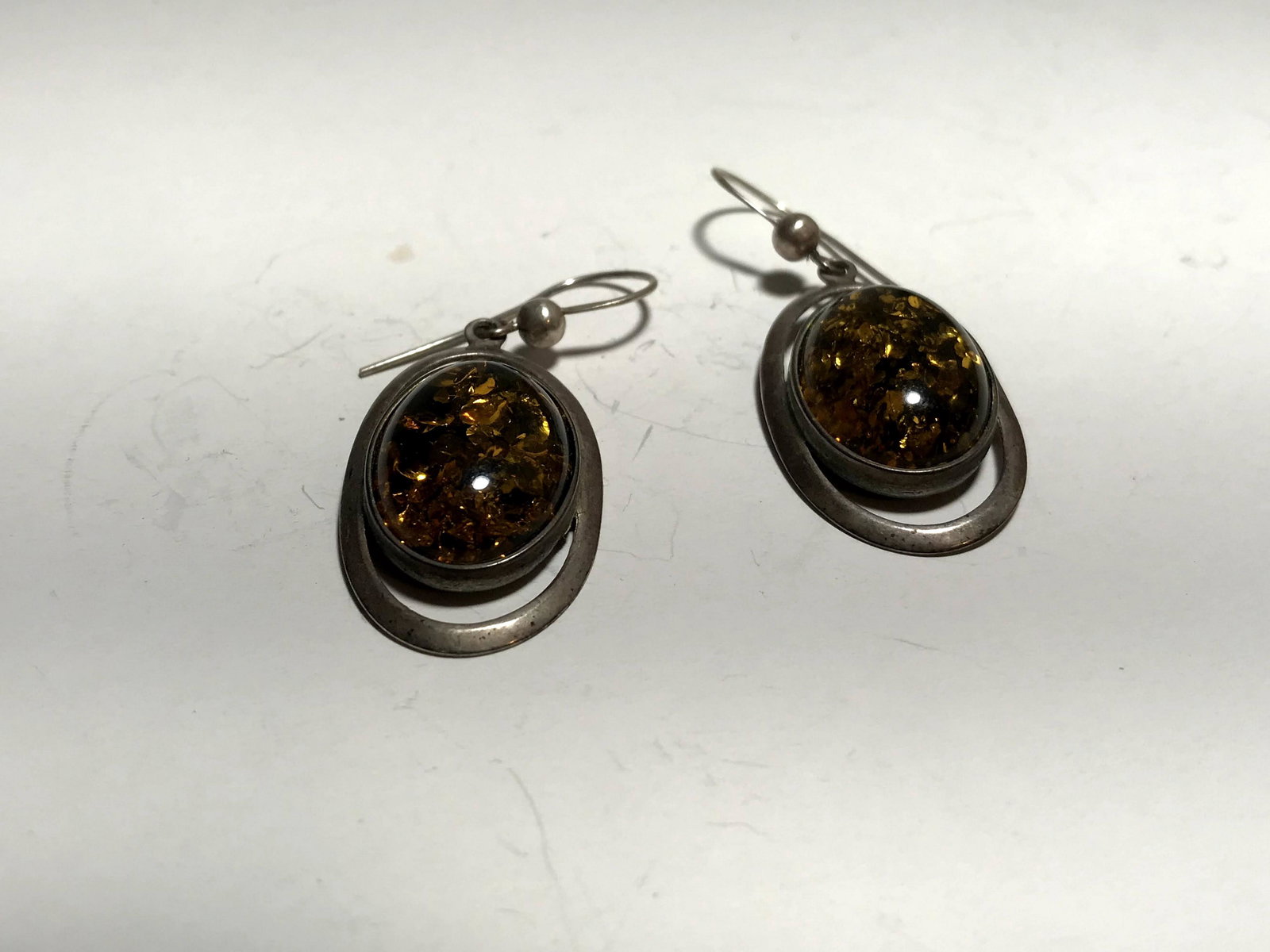 Vintage sterling silver & Amber drop earrings 2" (1 of 5)